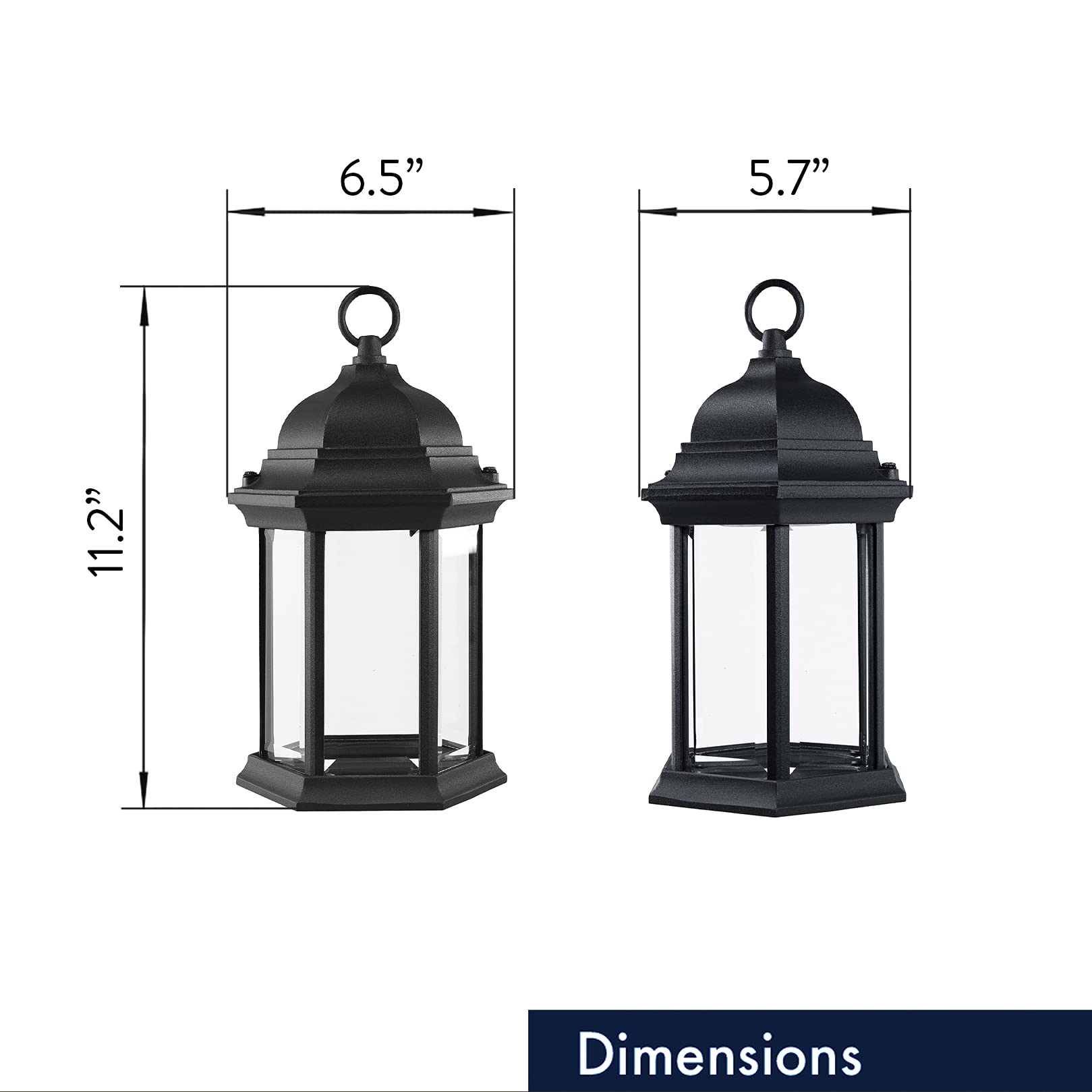 Small Straight Hex Pendant Mount LED Lantern for Porch, Patio, Deck, Damp Location, Built in LED Gives 75W of Light from 9.5W of Power, Durable Cast Aluminum with Black Finish & Clear Glass