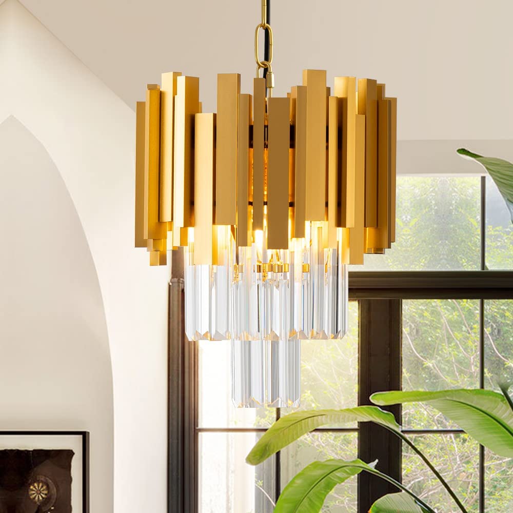 Modern Crystal Gold Pendant Light Fixtures for Kitchen Island Luxury Gold Chandelier Perfect for Dining Room, Bedroom, Kitchen, Living Room