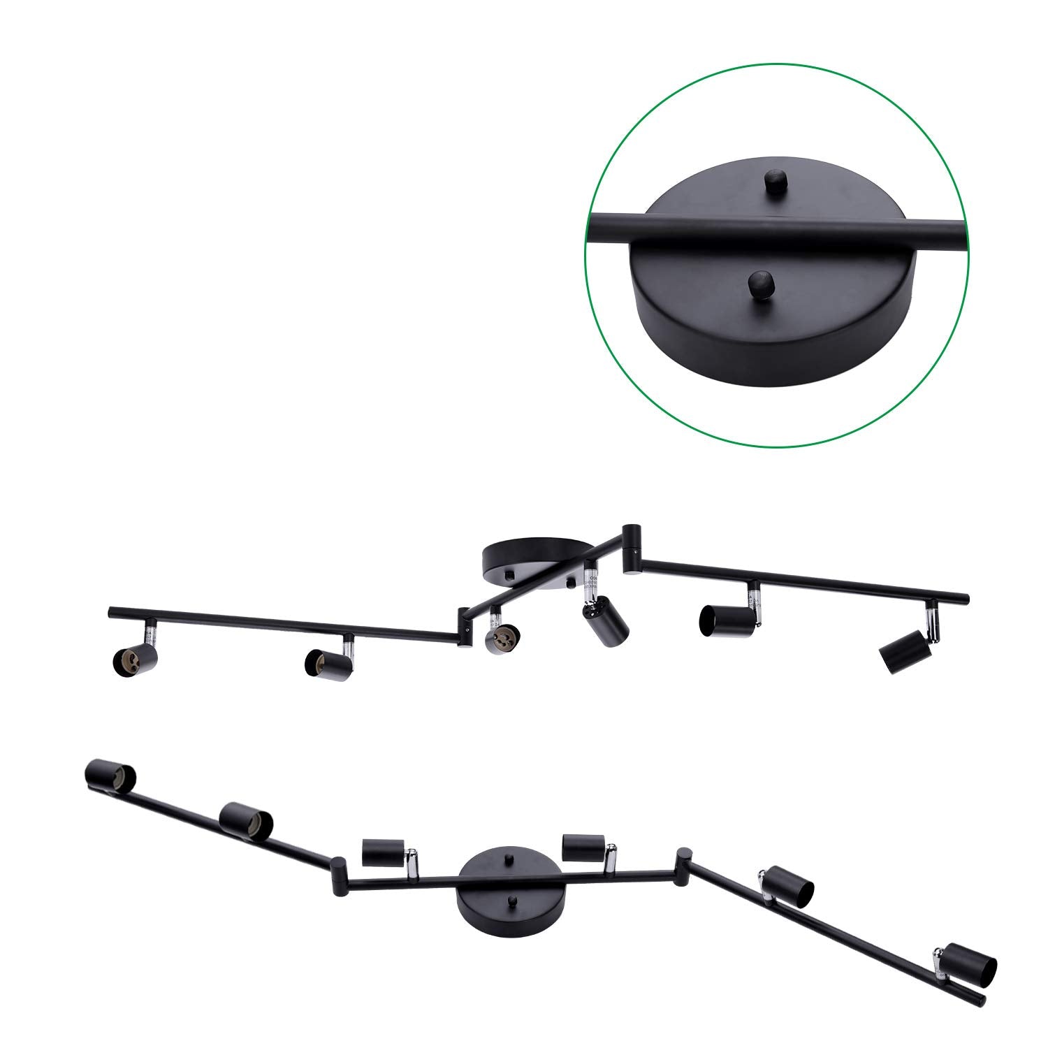 6-Light Adjustable Dimmable Track Lighting Kit, Flexible Foldable Arms, Matt Black Color Perfect for Kitchen,Hallyway Bed Room Lighting Fixture, GU10 Base Bulbs not Included