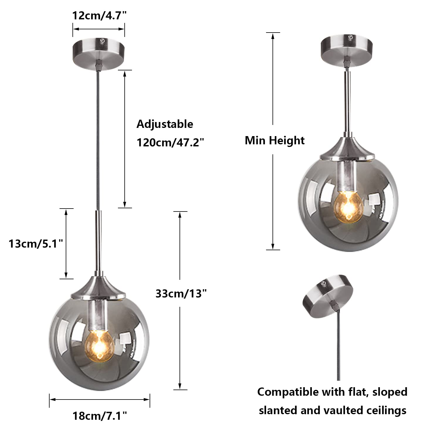 Lighting Mid Century Modern Pendant Chandelier 1-Light Gold Glass Globe Pendant Light Brushed Brass Pendant Light Large Kitchen Pendant Lighting Over Island (Amber)