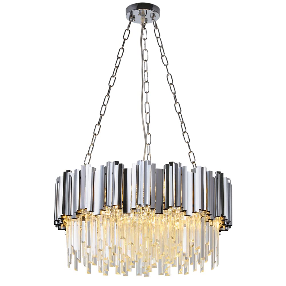 Modern K9 Crystal Pendant Lighting, Round Gold Crystal Chandelier Contemporary Luxury Pendant Ceiling Lighting Fixture for Dining Living Room Kitchen Island, Antique Gold