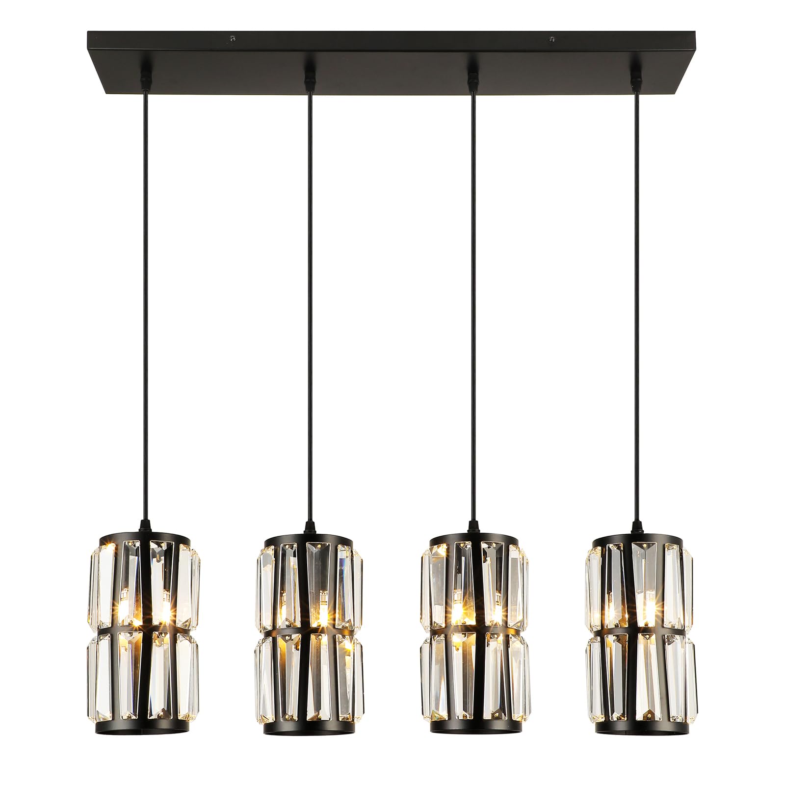 WILON Industrial Pendant Lighting, Pendant Lights for Kitchen Island 3 Light Glass Pendant Light Fixture with Seeded Glass Shade, Adjustable Cord Farmhouse Ceiling Light Black finish Linear Chandelier