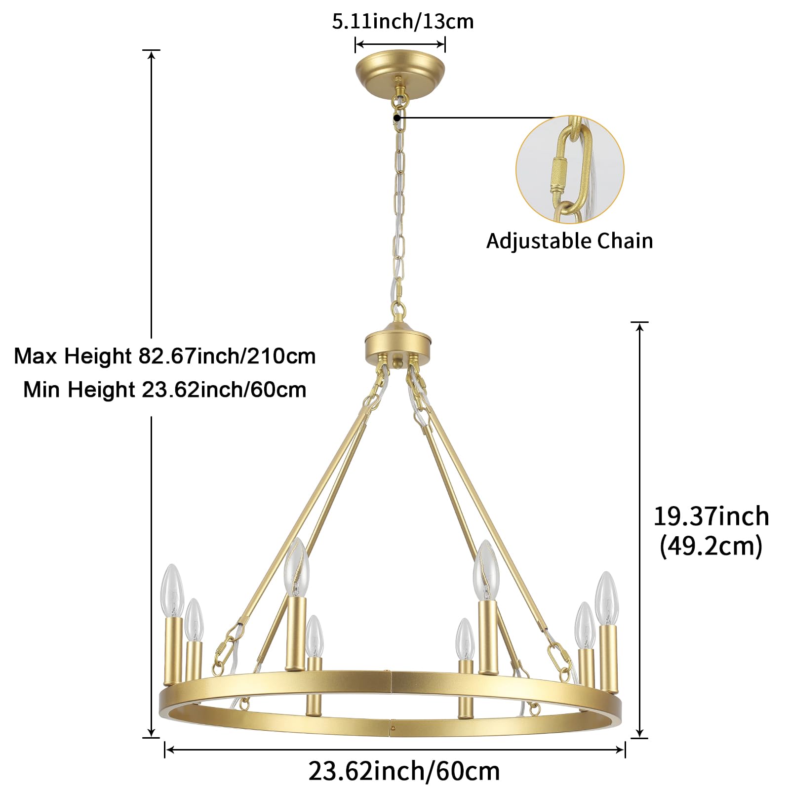 Wheel Chandelier Light Fixture, 17.7” 4 Lights Farmhouse Chandeliers for Dining Room, Rustic Round Chandelier for Living Room Entryway Foyer Bedroom Kitchen, Wood Grain Finish