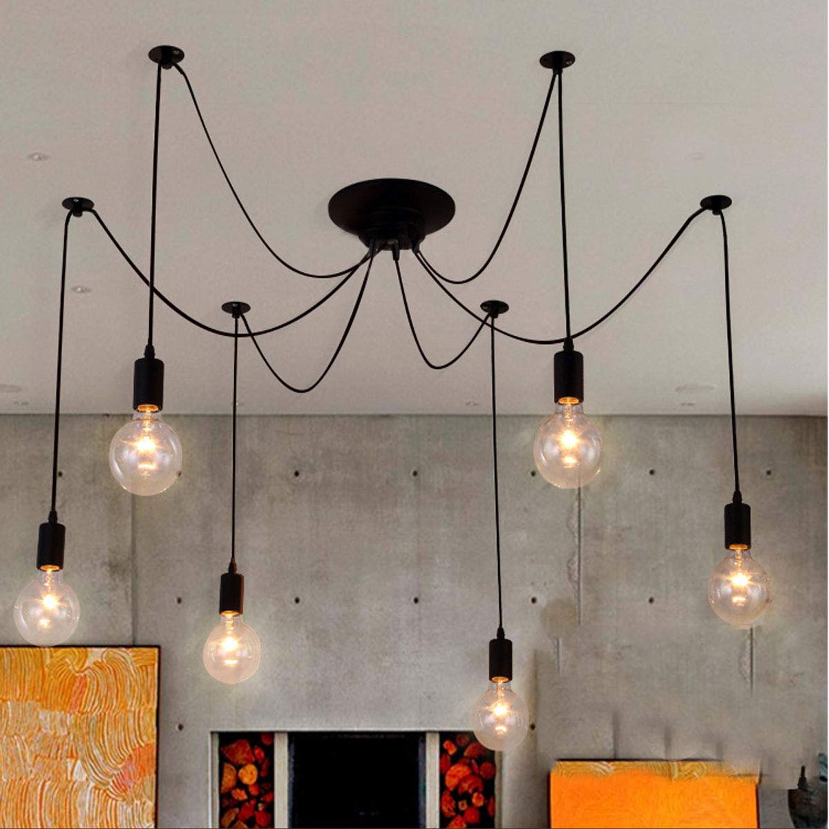 Classic Spider pendent Lamps, Ajustable DIY Ceiling Spider Light E27, Rustic Chandelier, Industrial Hanging Light Dining Hall Bedroom Hotel Decoration, 6 Arms(Each with 1.7m Wire)