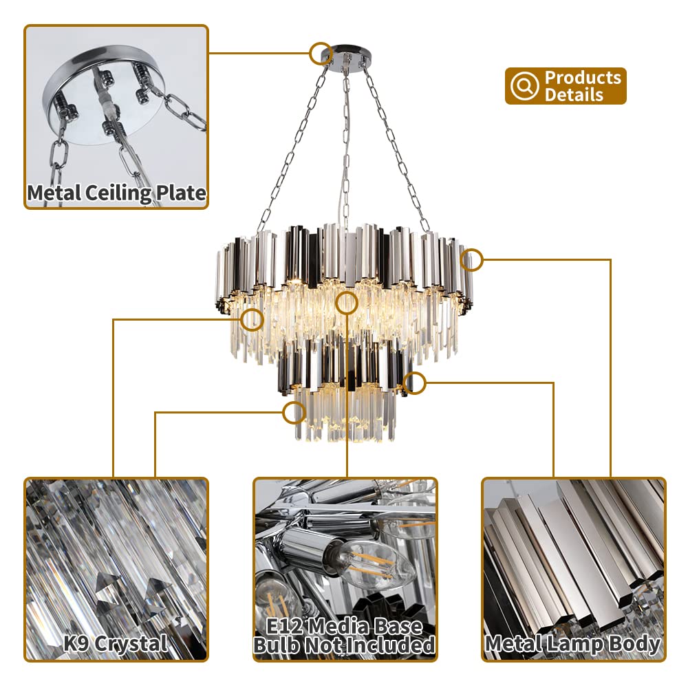 Modern K9 Crystal Pendant Lighting, Round Gold Crystal Chandelier Contemporary Luxury Pendant Ceiling Lighting Fixture for Dining Living Room Kitchen Island, Antique Gold