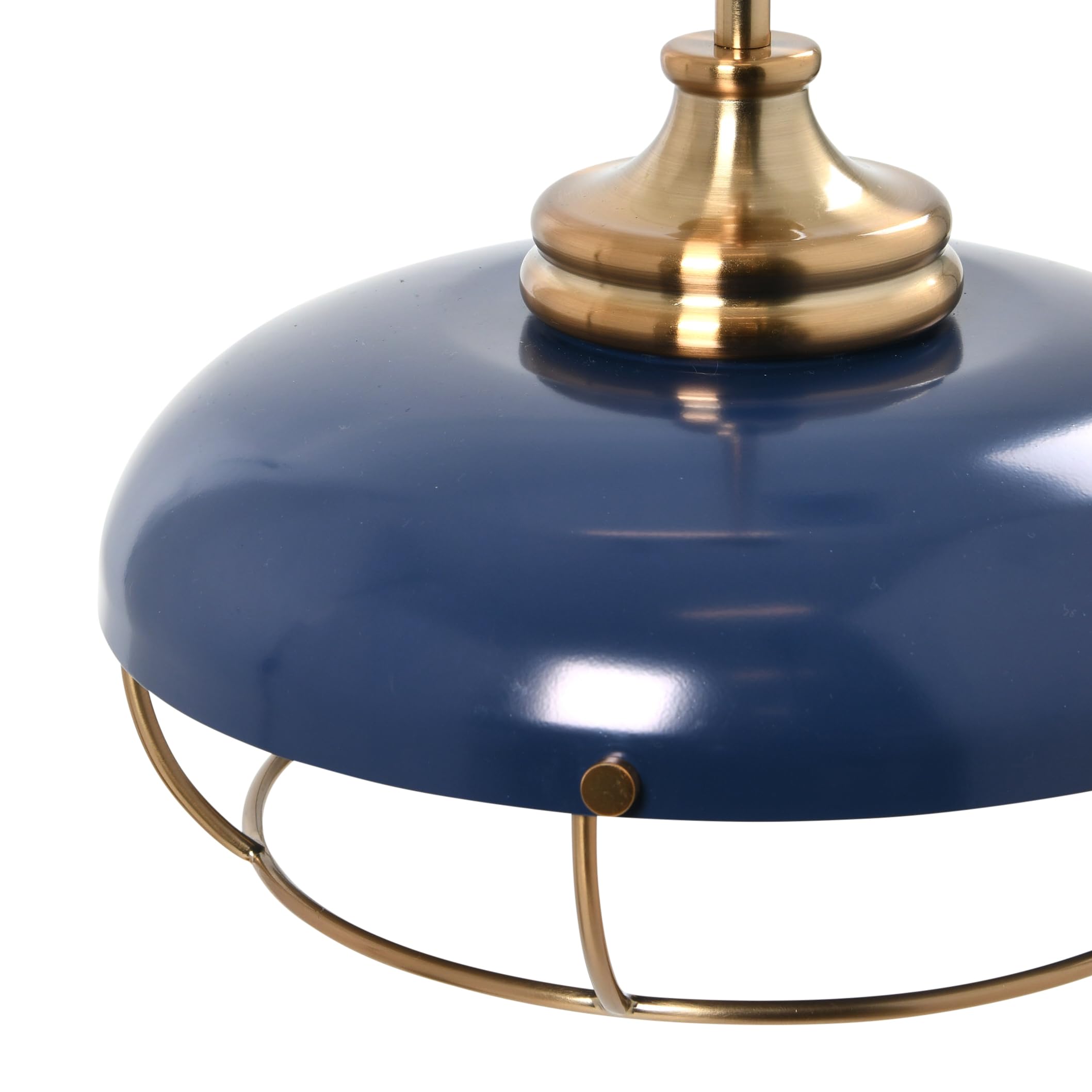 Caged Dome Metal Semi-Flush Mount Ceiling Light, Brushed Brass and Navy Blue