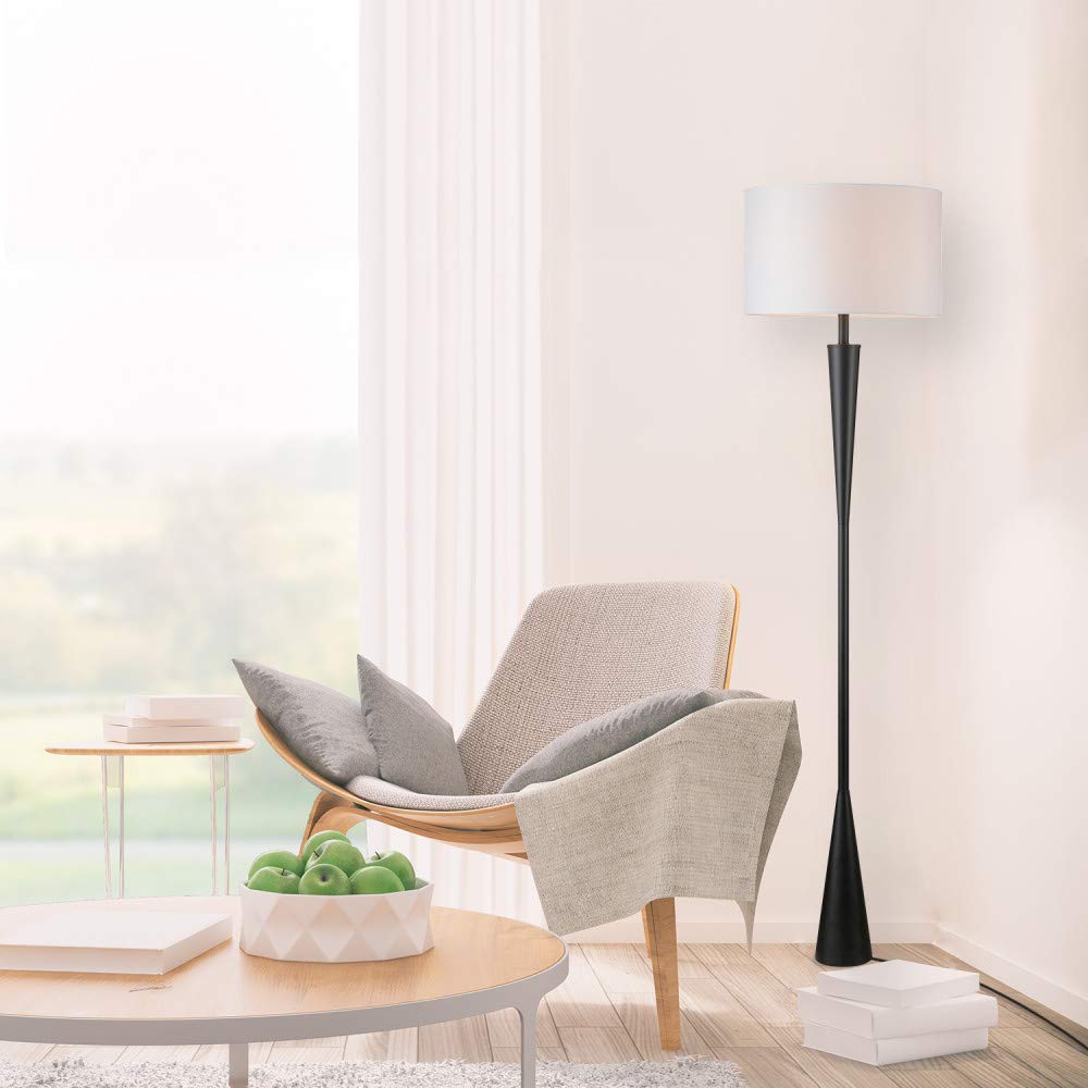 Globe Electric Novogratz x 67225 65" Floor Lamp, 2-Tone Wood Toned Base, White Fabric Shade, Socket Rotary Switch, Living Room Décor, Reading Light, Home Essentials, Bedroom, Office Accessories