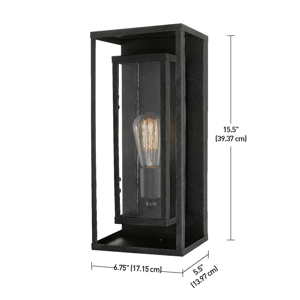 1-Light Outdoor Wall Sconce, Matte Black, Brass Accent, Clear Seeded Glass Shade, Outdoor Lighting Modern, Front Porch Décor, Outdoor Light Fixture, E26 Bulb, Patio Decor