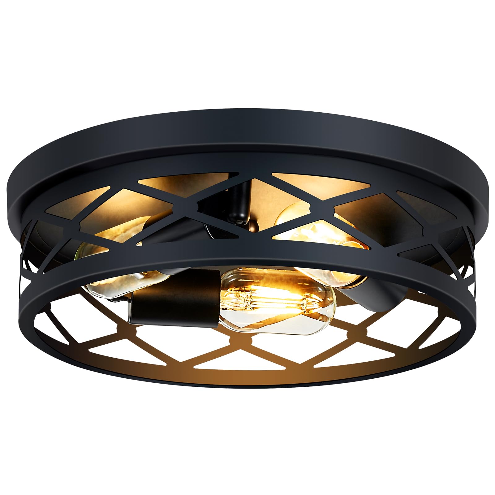 Flush Mount Ceiling Light Fixture,3-Light Ceiling Light Fixture for Hallway, Black Hallway Light Fixtures Ceiling,Light Fixtures Ceiling Mount for Kitchen,Farmhouse,Hall (1 Pack) (13.1inch)