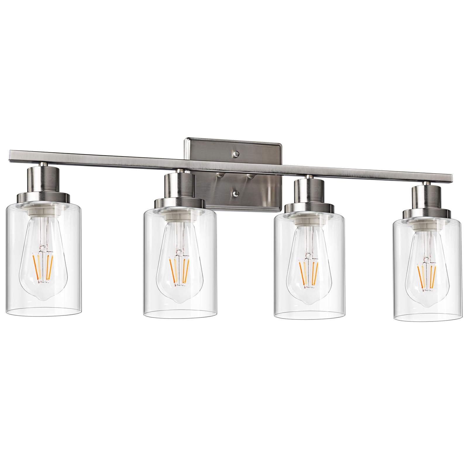 Ascher Bathroom Vanity Light Fixtures, 3 Light Wall Sconces Lighting with Clear Glass Shade, Brushed Nickel Wall Lights for Mirror, Kitchen, Living Room, Gallery, E26 Base (Bulbs Not Included)