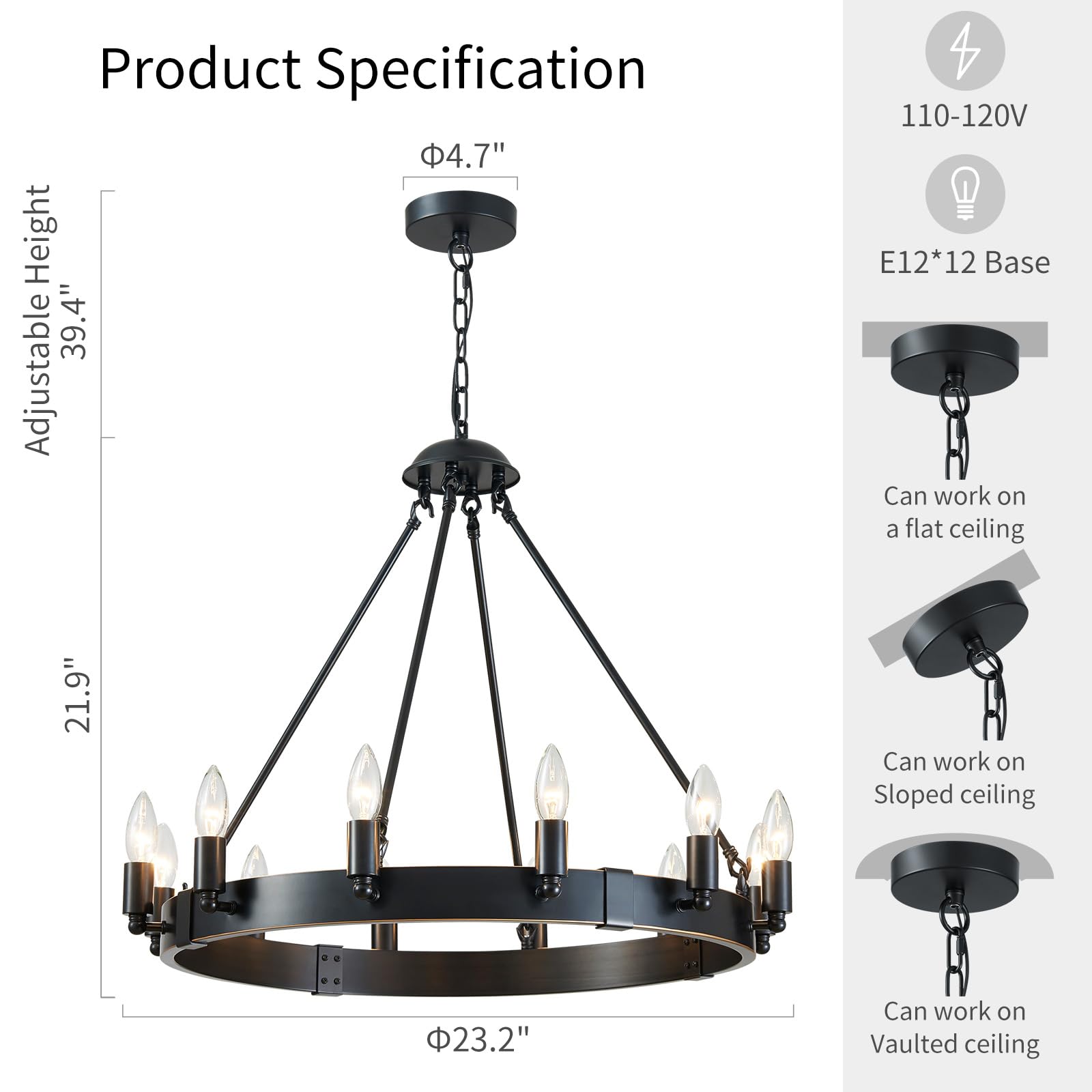 5-Light Wagon Wheel Chandelier Rustic Farmhouse Industrial Round Pendant Light Fixture with Clear Seeded Glass Shades for Dining Room Kitchen Island, H 20.5" x W 26.2", E12 Base, Gold