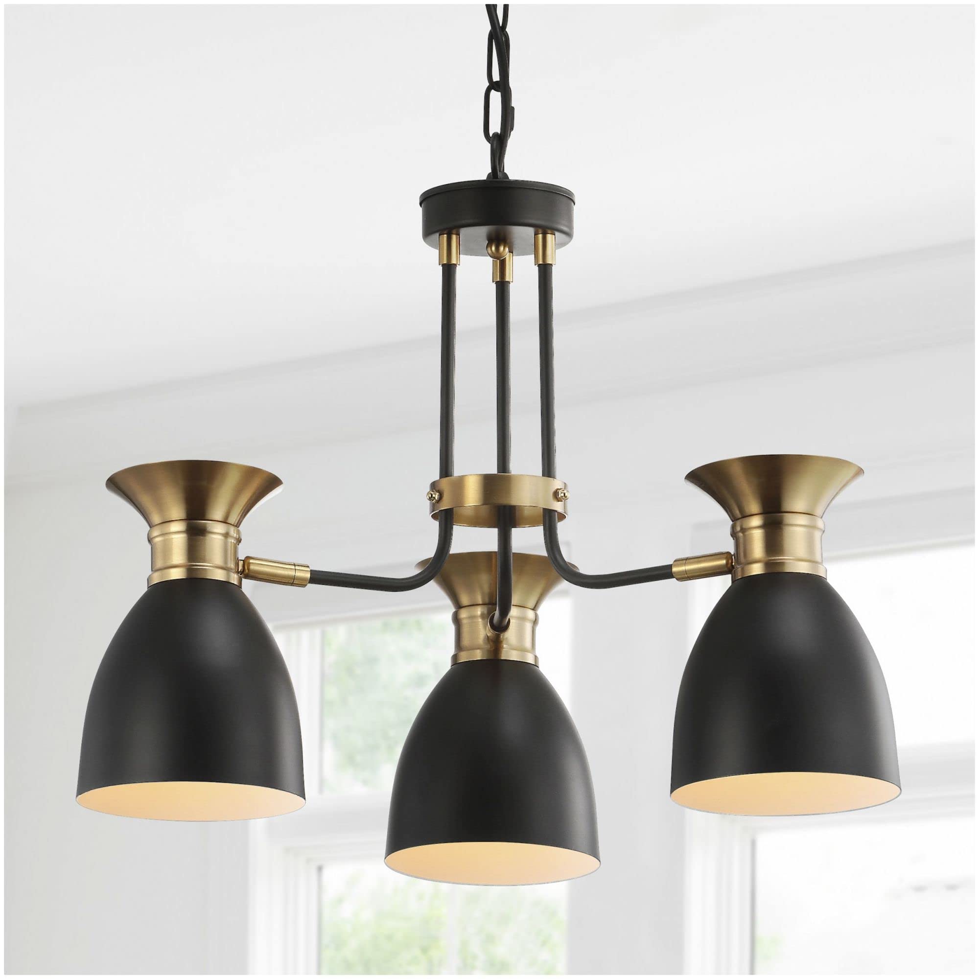 Linear 3-Light Metal LED Pendant Contemporary Dimmable Dining Room Living Room Kitchen Foyer Bedroom Hallway, Black/Brass Gold