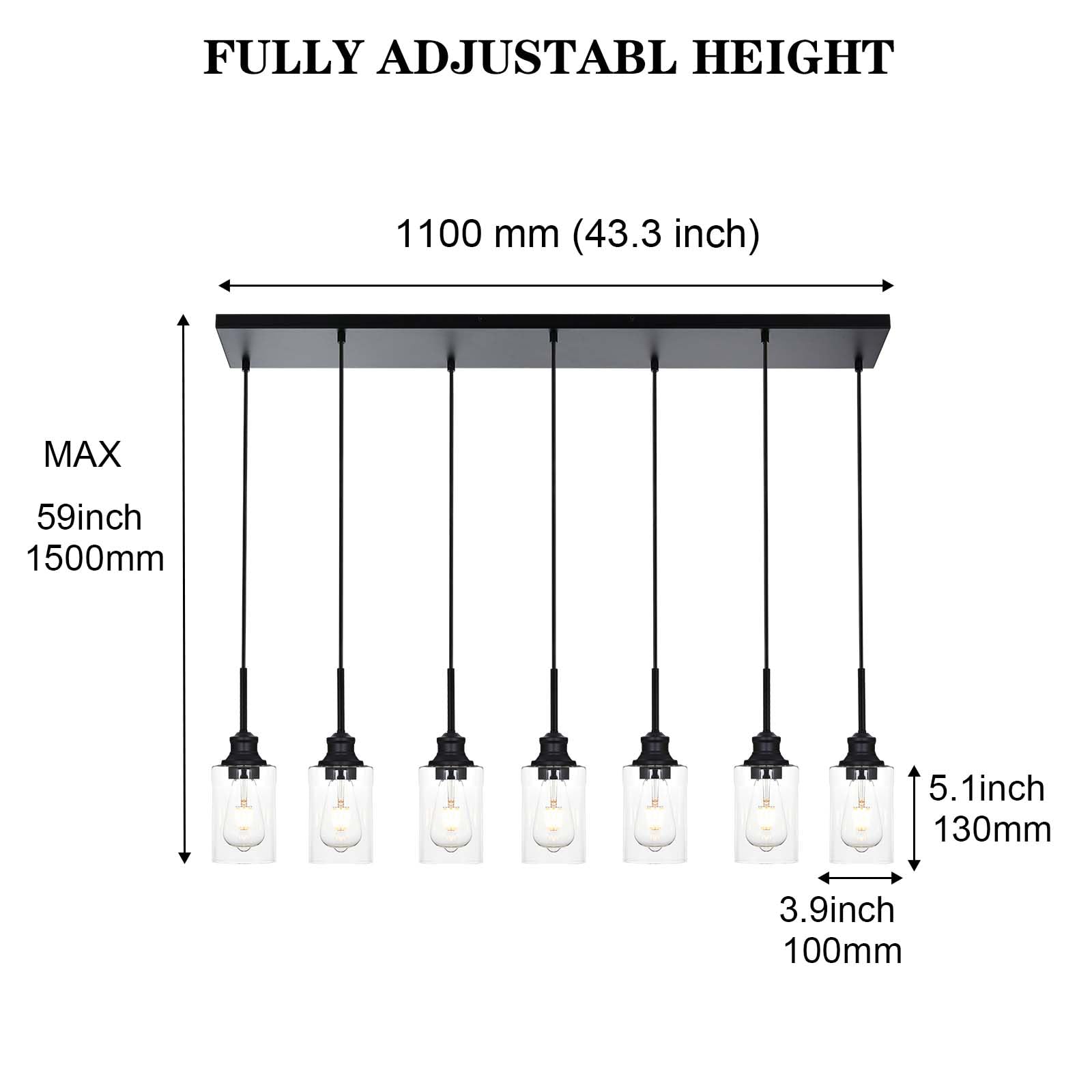 3-Light Kitchen Island Pendant Light Fixtures Hanging Black Farmhouse Pendant Lighting Cluster with Clear Glass Shade, Modern Industrial Linear Chandeliers Light for Dining Room Foyer Hallway