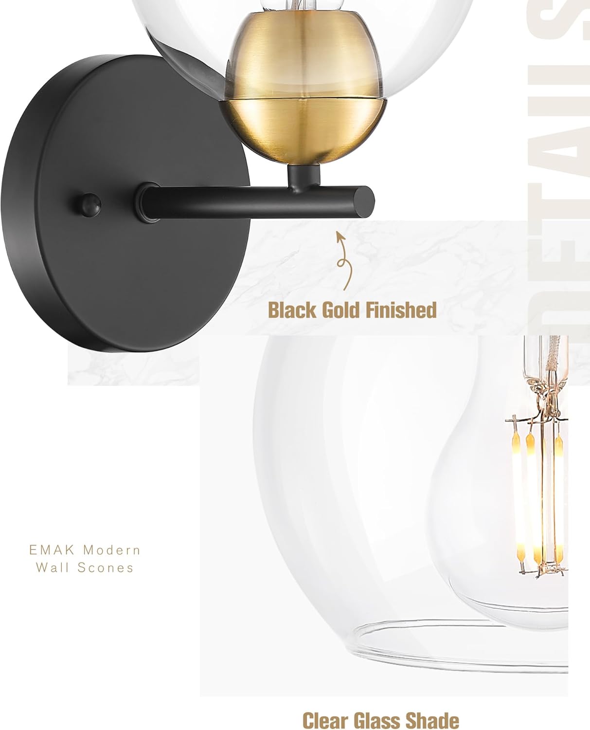 Black Vanity Lights for Mirror, Modern Farmhouse 2-Light Bathroom Light Fixtures Globe Bathroom Vanity Light with Milk Glass Shade, VL114-BK-ML-2