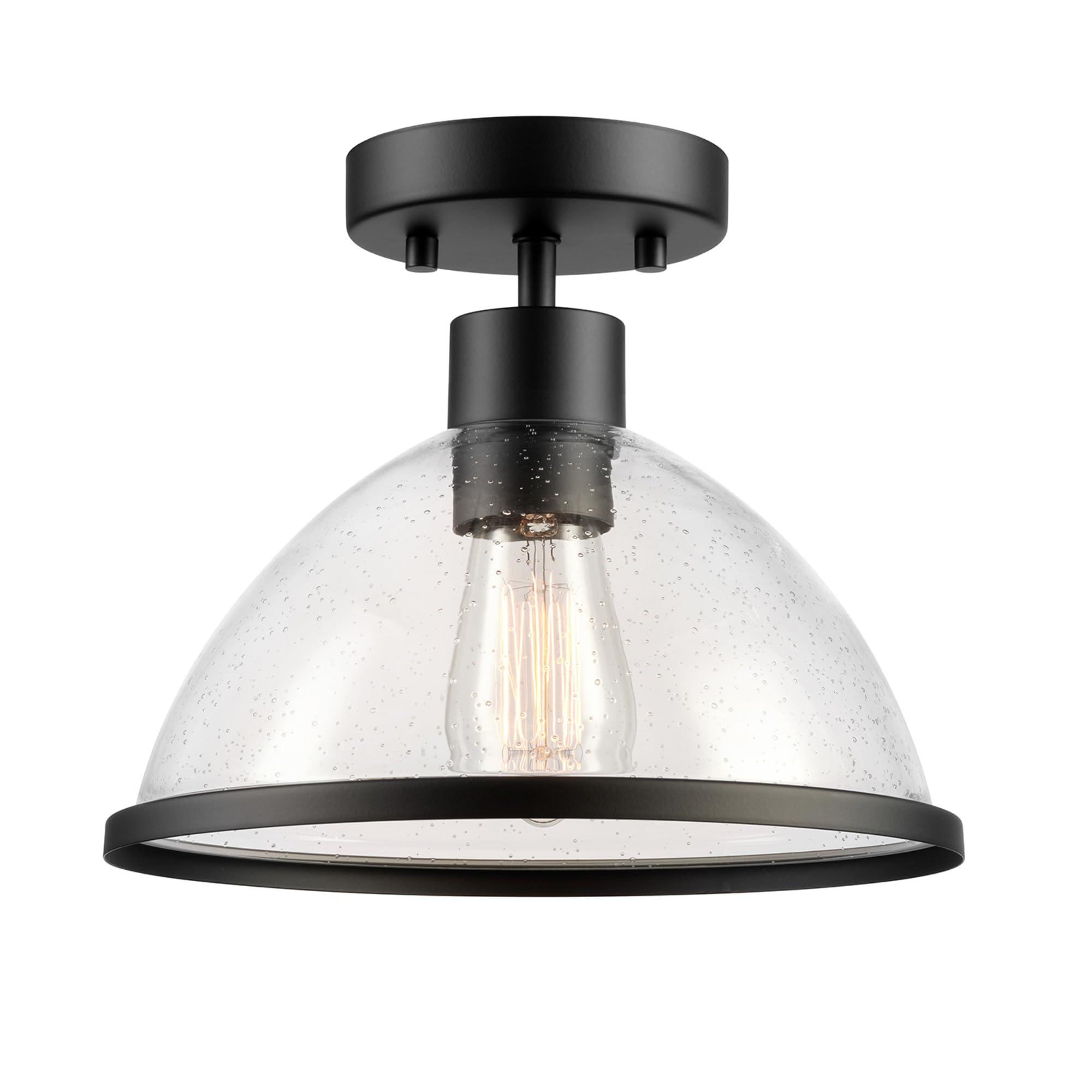 1-Light Outdoor/Indoor Semi-Flush Mount Ceiling Light, Oil Rubbed Bronze, Clear Seeded Glass Shade, Bulb Not Included