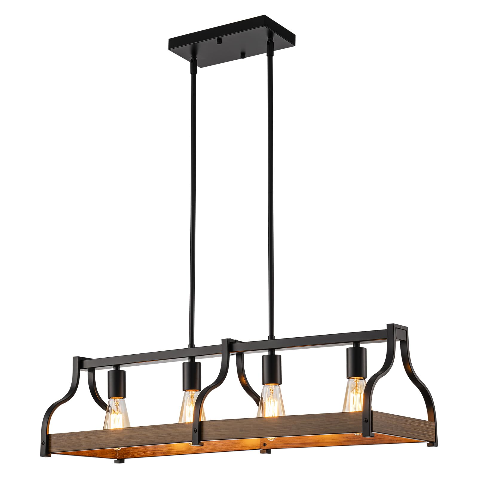 Farmhouse Kitchen Island and Dining Room Chandelier,Rustic 4-Light Linear Pendant Light Fixture with Adjustable Height and High Brightness,Black Industrial Hanging Light