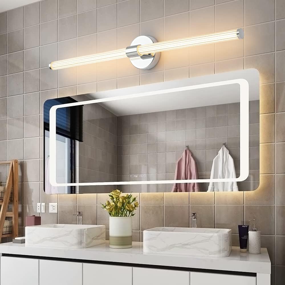 LED Bathroom Light Fixtures Gold Bathroom Vanity Lights Over Mirror 360° Full Lighting Dimmable LED 22 inch Vanity Light Bar Modern Wall Sconce Warm Light for Bedroom Living Room