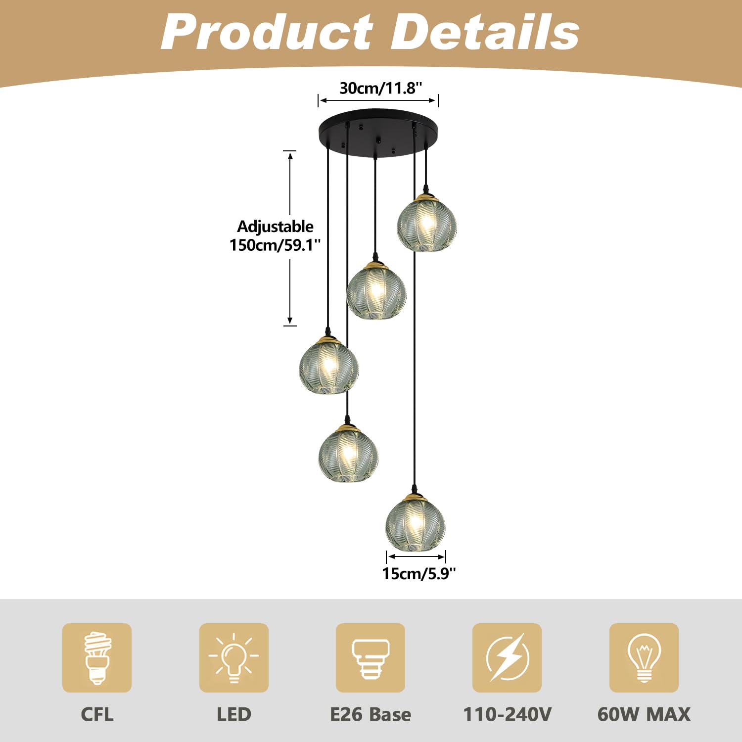 KCO Lighting 3-Lights Smoke Gray Glass Pendant Light Black Globe Round Cluster Chandelier Mid-Century Modern Multi Light Pendant Lighting Nordic Kitchen Island Light Fixture