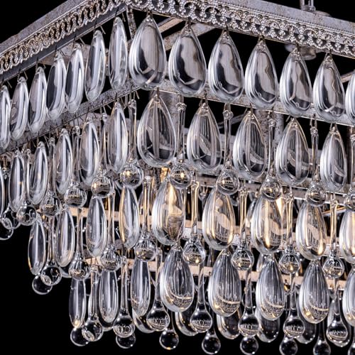 Dining Room Crystal Chandelier,30 inch Antique Bronze Rectangle Crystal Ceiling Light,4 Lights Farmhouse Kitchen Island Lighting,Adjustable Hanging Light Fixtures