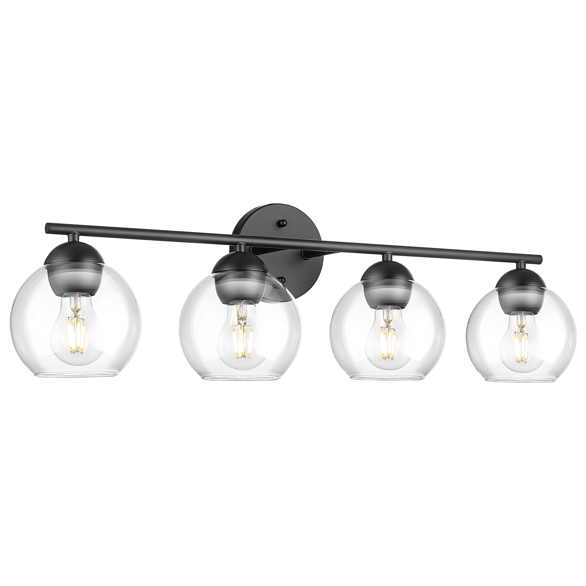 Black Vanity Lights for Mirror, Modern Farmhouse 2-Light Bathroom Light Fixtures Globe Bathroom Vanity Light with Milk Glass Shade, VL114-BK-ML-2