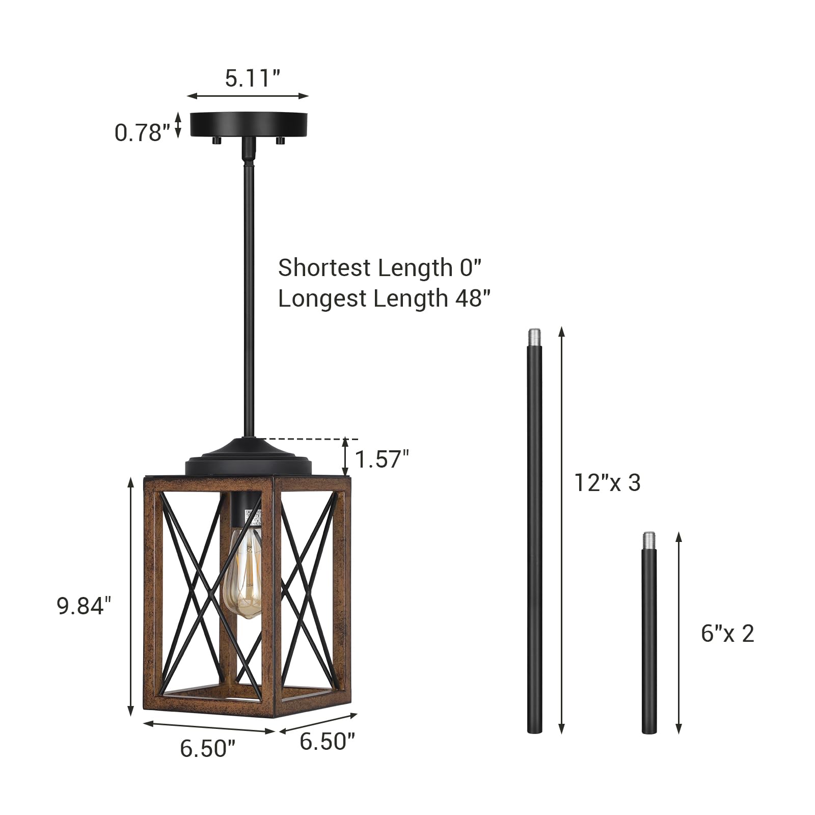 Pendant Light, Adjustable Hanging Light Fixtures for Flat and Slop Ceiling, Vintage Farmhouse Pendant Light with Wooden Grain Finish for Bedroom, Kitchen, Living Room, E26 Base