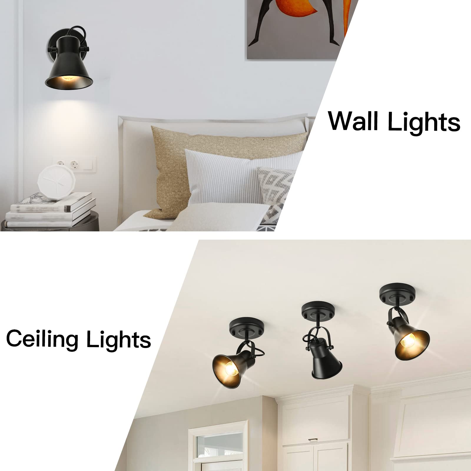 4-Light Track Lighting Kit, Directional Ceiling Light, Industrial Black Kitchen Track Lighting Fixtures Ceiling for Kitchen, Living Room, Dining Room, Hallway.