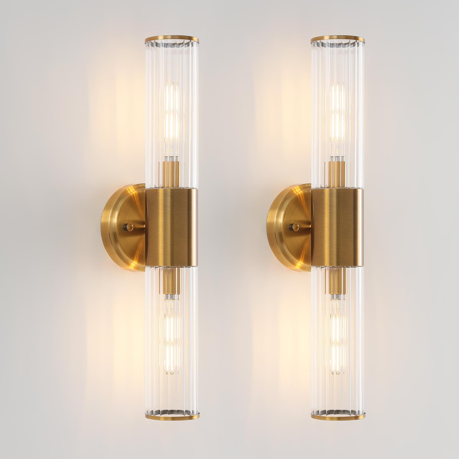 Wall Sconces Set of Two Brushed Brass Gold LED Wall Lights Modern Linear Sconces Wall Lighting Indoor Sconces Wall Decor Set of 2 Wall Lamps for Living Room Wall Scones, Wall Lights Set of 2