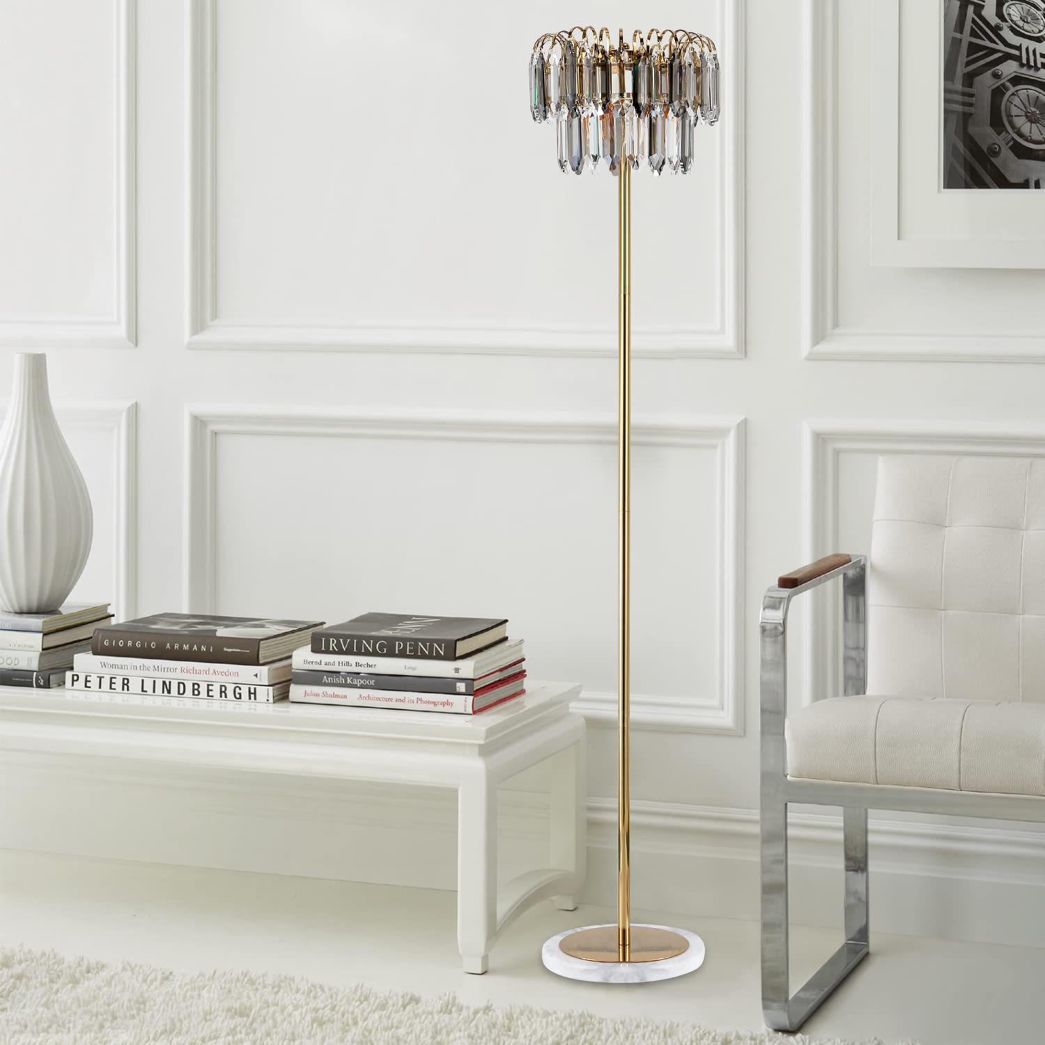 Crystal Floor Lamp, Elegant Standing Lamp, Modern K9 Crystal Floor Lamps with On/Off Foot Switch for Living Room, Bedroom, Dresser and Office