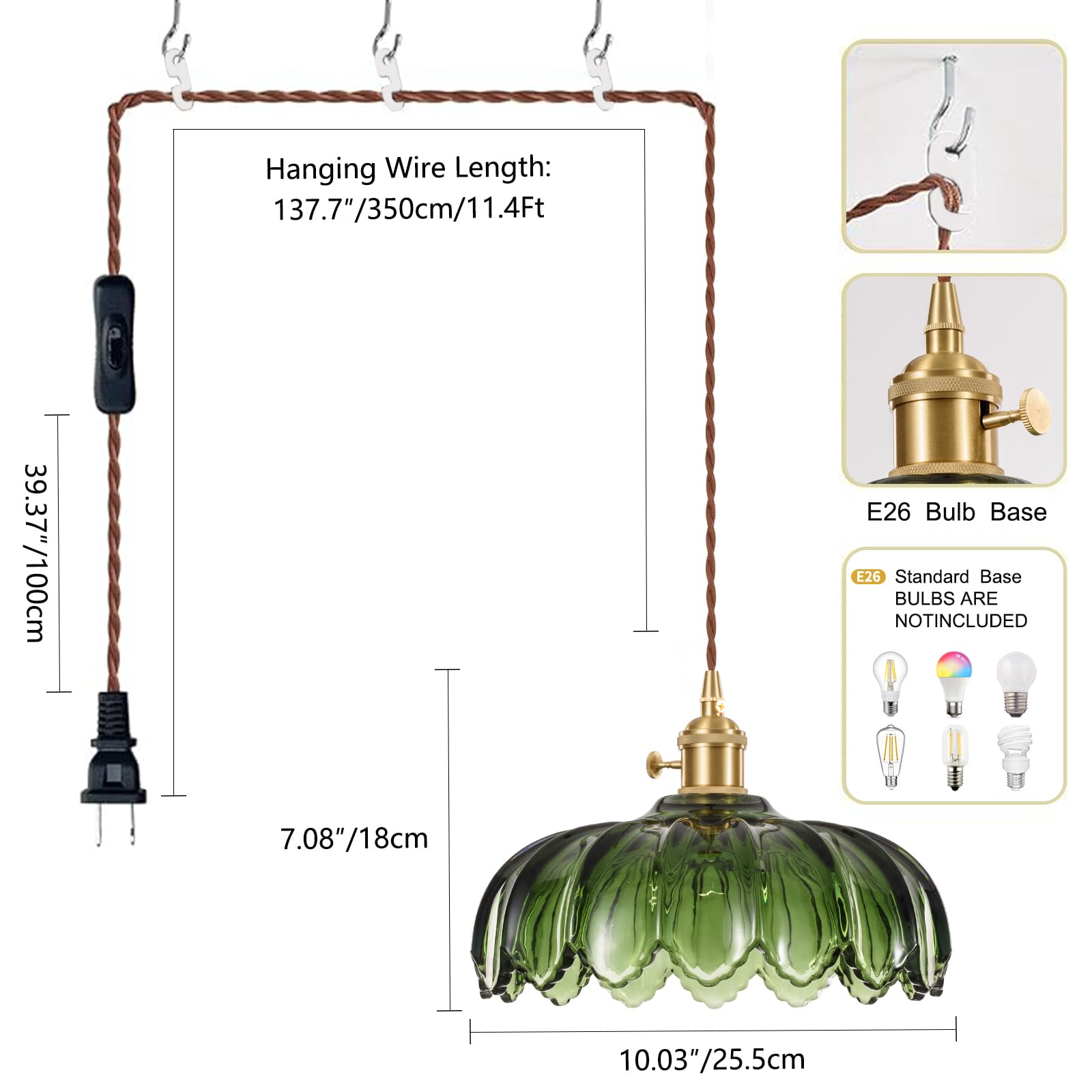 Glass Pendant Light Vintage Light Fixtures, Glass Pendant Lights Kitchen Island, Gold Pendant Light, Modern Chandelier Pendant Shade Green Light Fixture for Bedroom Hotel Dining Room