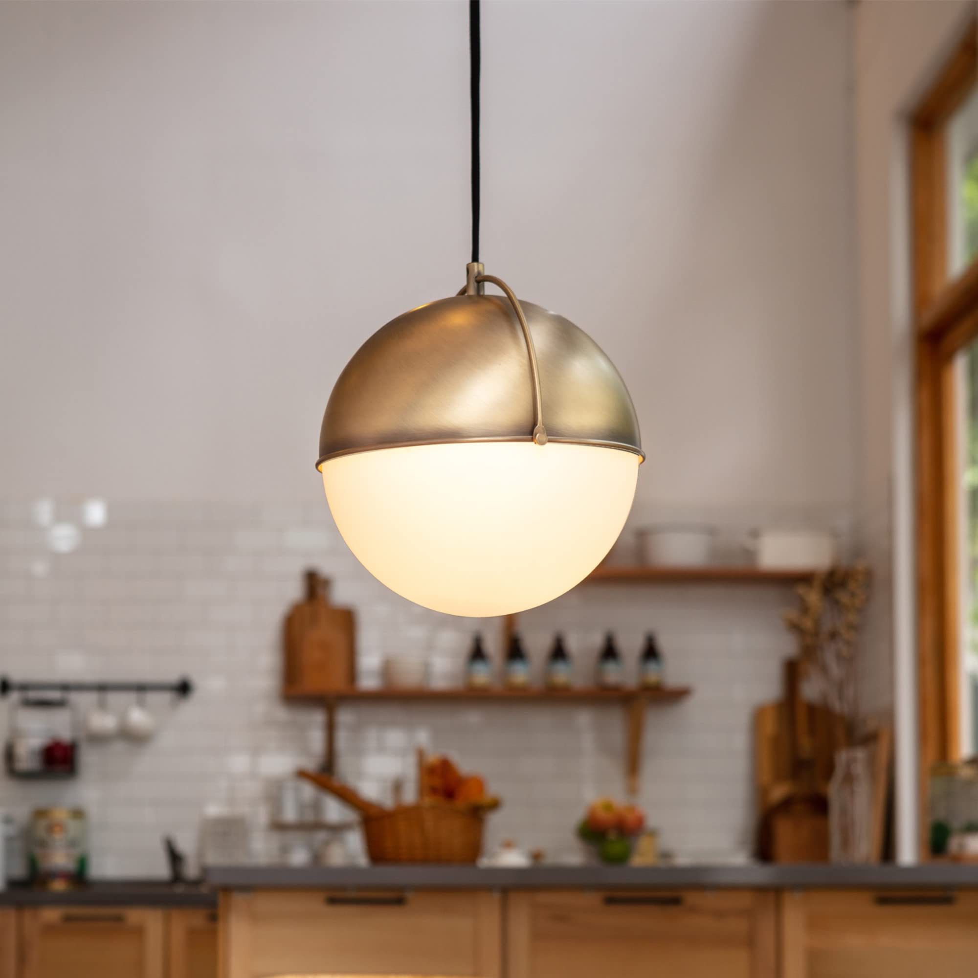 1-Light Pendant Lighting, Matte Brass, Bulb Not Included