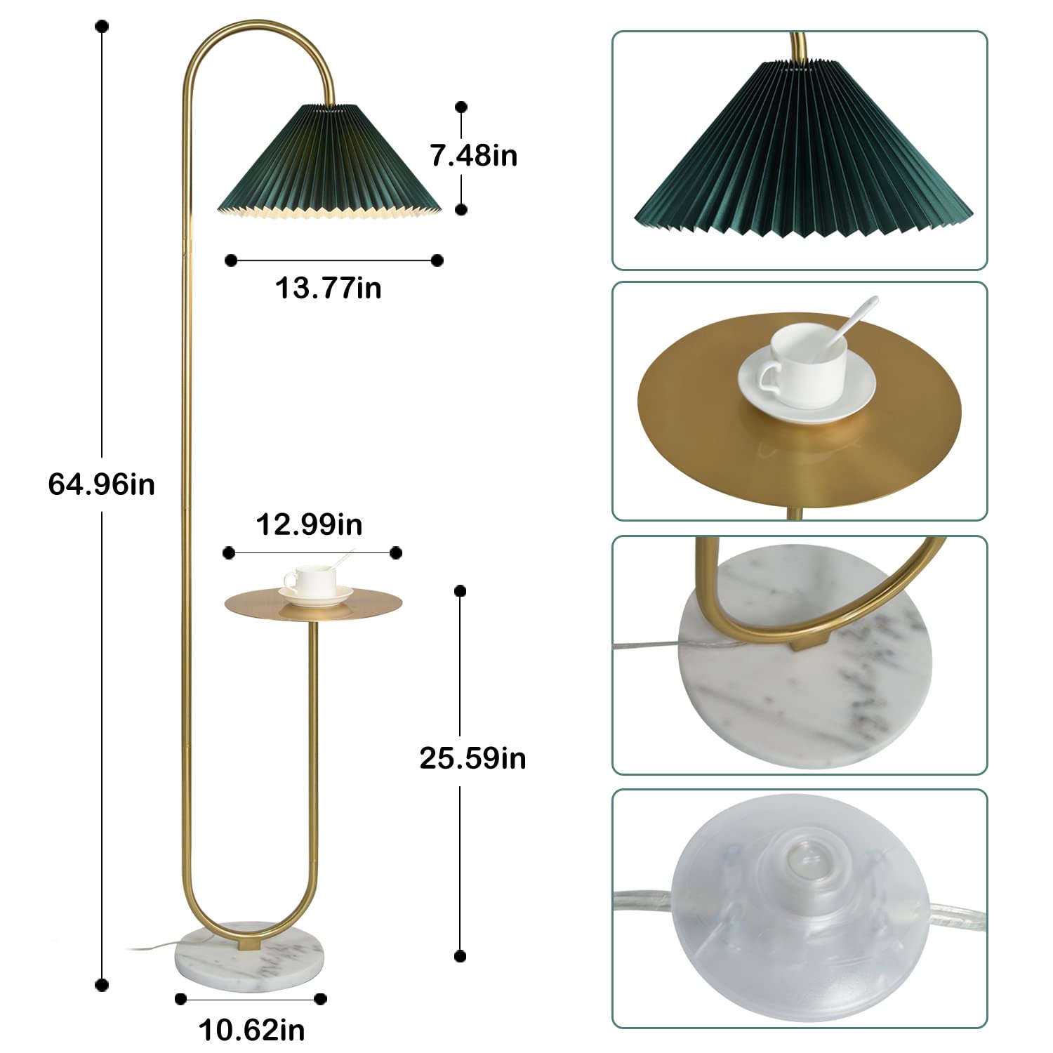 Modern Elegant with Tray Floor Lamp for Office Cafe Den Living Room Bedroom, Foot Switch and Brass/Gold Finish,Light Yellow Pleated Cloth Lampshade