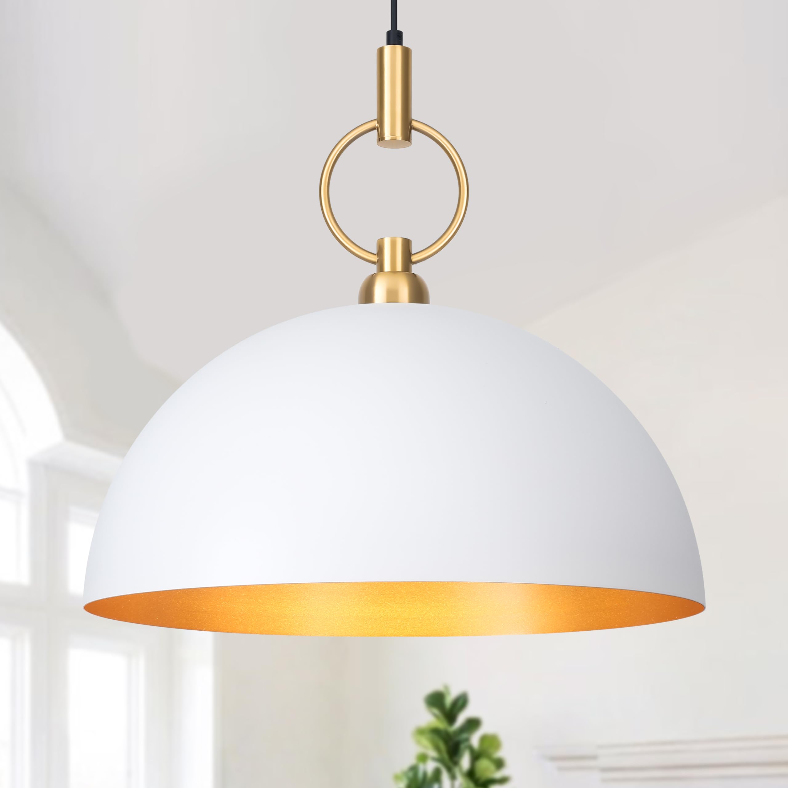 19.6 inch Farmhouse Large White Pendant Light Fixture Industrial Dome Pendant Lighting for Kitchen Island Dining Room Hallway Entry Bedroom Bar