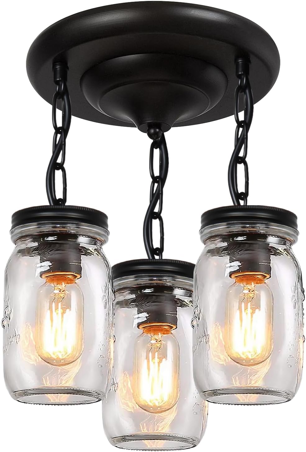 Glass Mason Jar Light Fixtures Single Pendant Ceiling Light 1-Light Flush Mount Black Country Farmhouse Lights for Kitchen Dining Room Foyer Stairway Hallway Entryway Porch…