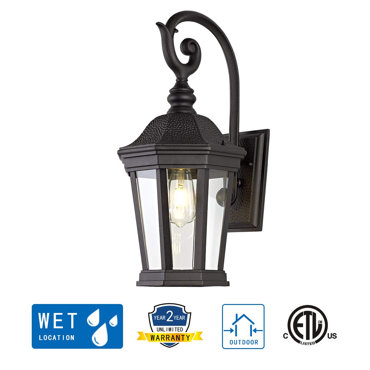 Large Outdoor Pendant Porch Light, 17.5''H Outdoor Hanging Lights, Waterproof Outside Chandelier Light, Black Exterior Hanging Front Lights with Clear Glass for Porch, Patio, Entryway