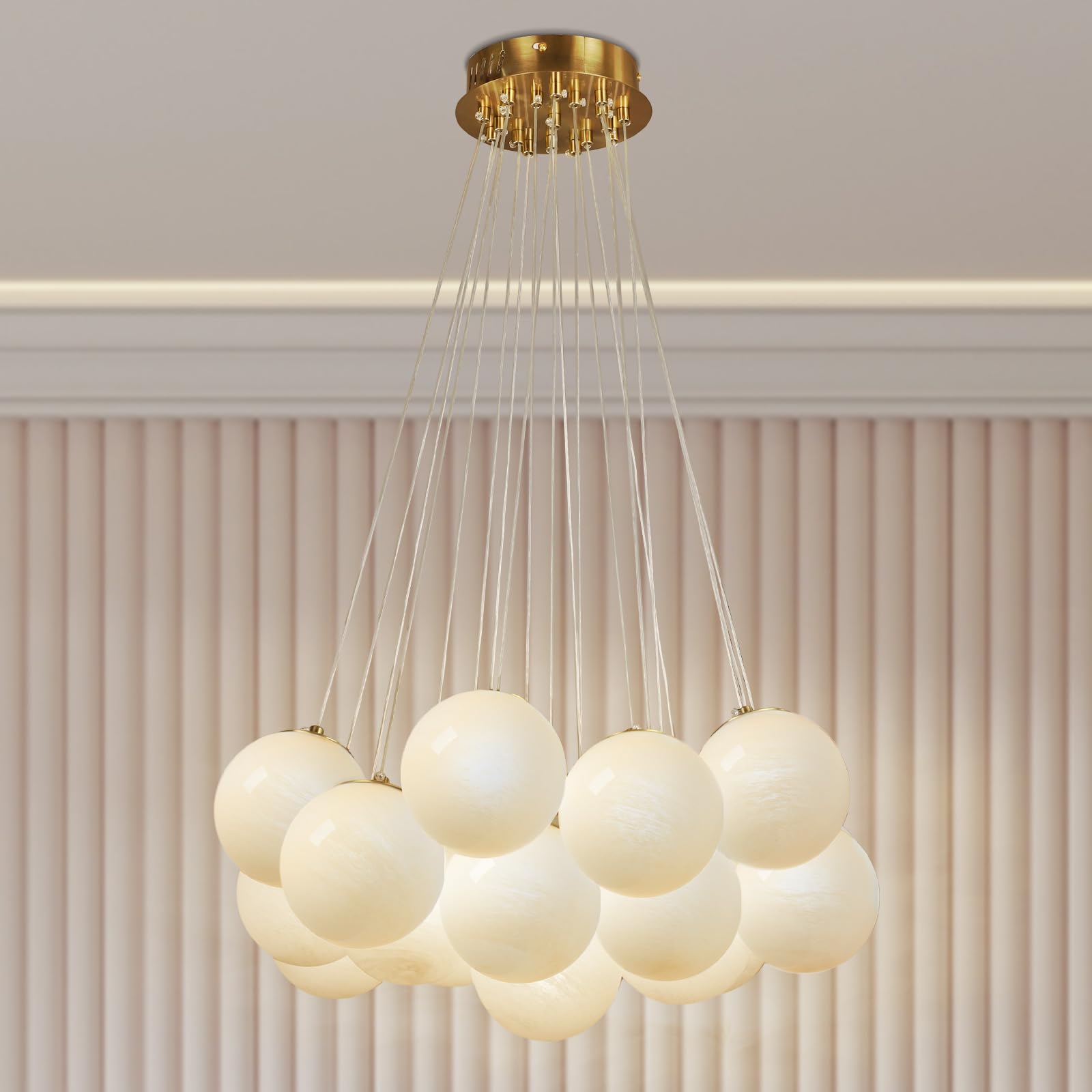 23" Bubble Globe Chandelier, 13-Light Globe Chandelier Light Fixture, Pendant Light Fixture with Milky White Glass Big Balls for Bedroom Dining Room Living Room(G9 Bulbs Included, UL Listed)