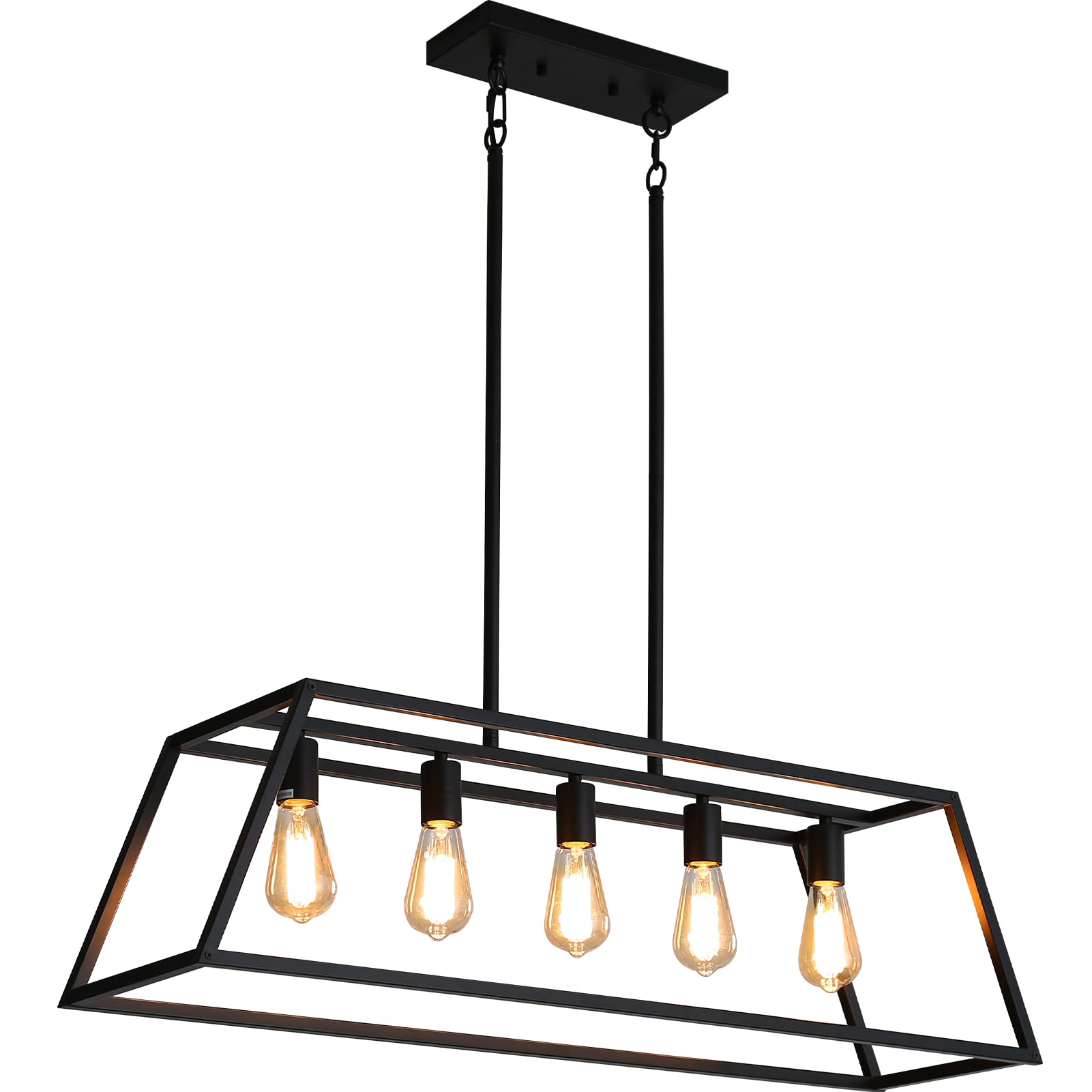 Black Kitchen Island Lighting, 3-Light Farmhouse Chandeliers, Modern Industrial Linear Rectangle Pendant Light Fixtures for Dining Room Kitchen Bar Foyer(Metal, E26 Base)