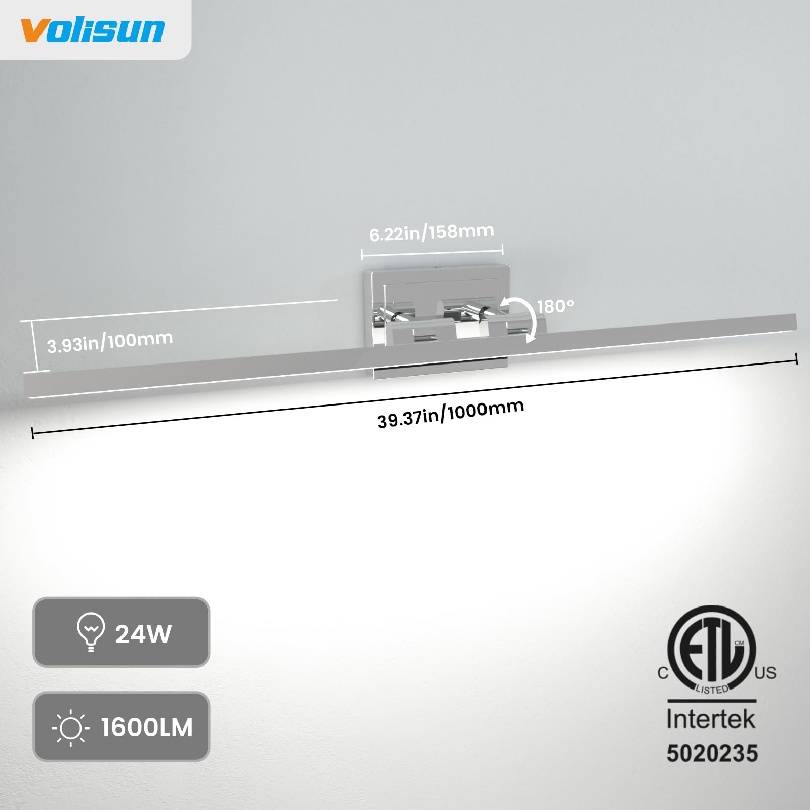 Modern Bathroom Vanity Light 24 inch, Rotatable, 14W Dimmable 5CCT Led Bathroom Light Fixture Over Mirror, Black Bar Vanity Light for Bathroom Mirror Restroom-ETL Certificated