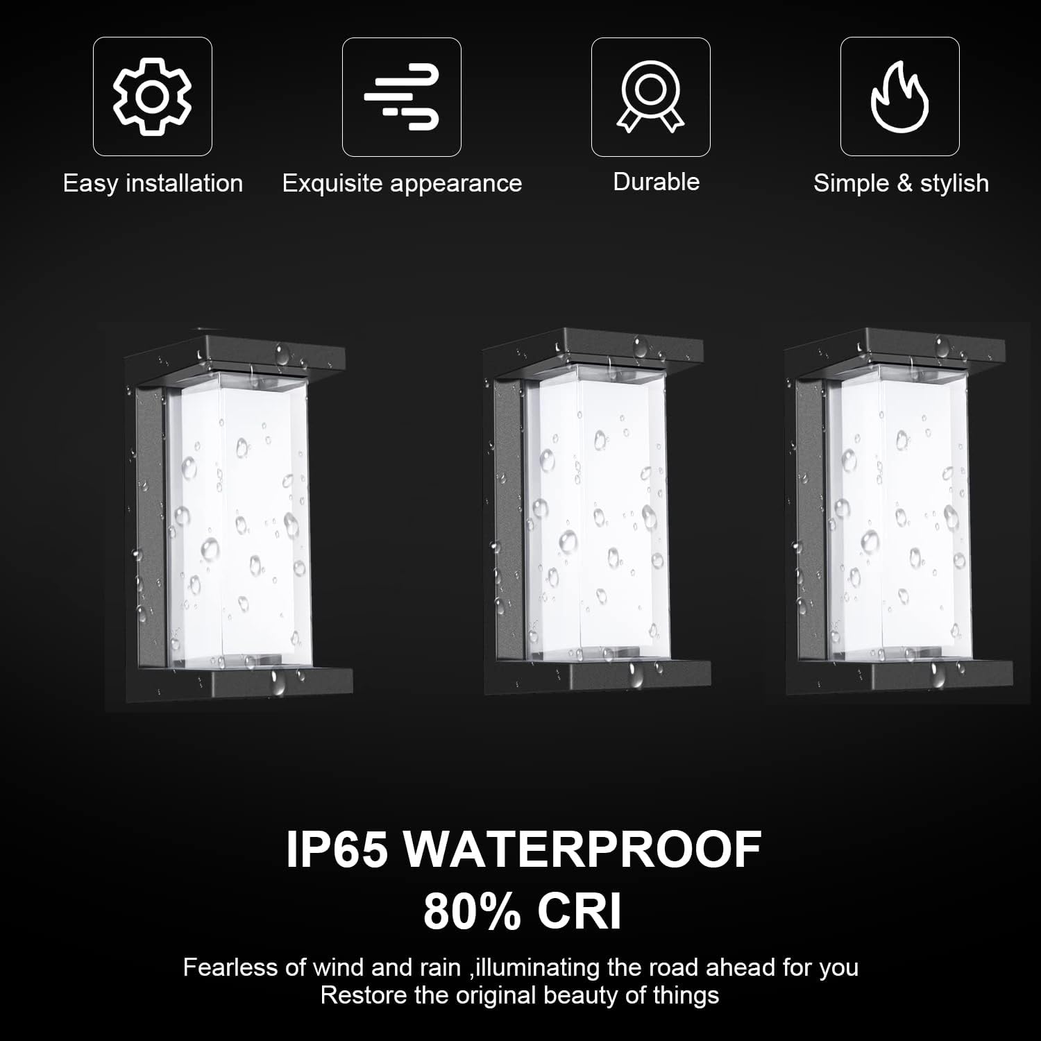 18W Outdoor Porch Light 3000K 1800Lm Matte Black LED Outdoor Wall Light Aluminum Exterior Light Fixtures Wall Mount IP65 Waterproof (2 Pack)