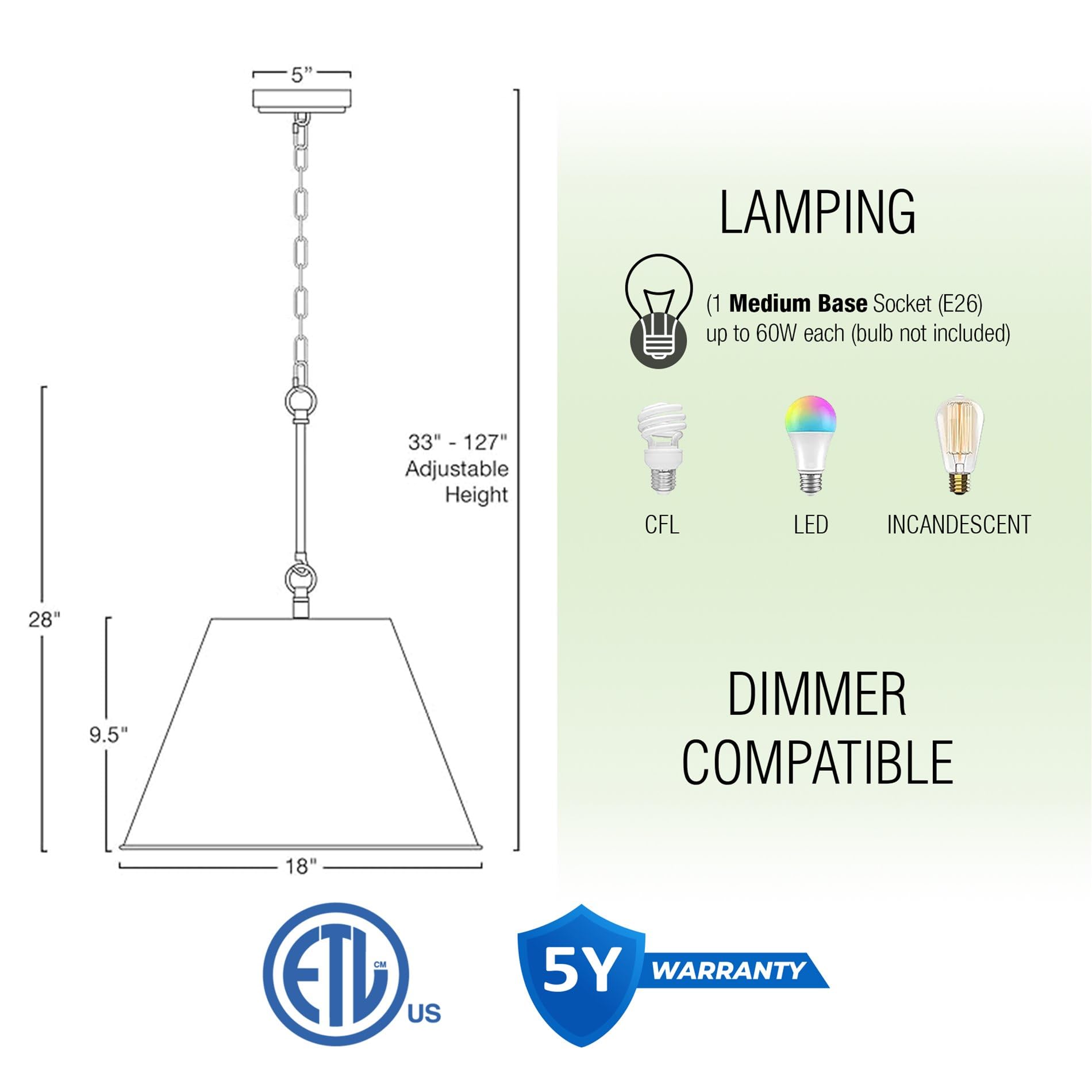 Modern Industrial Pendant Light + Metal Empire Shade, Adjustable Hanging Height, Warm Brass Finish