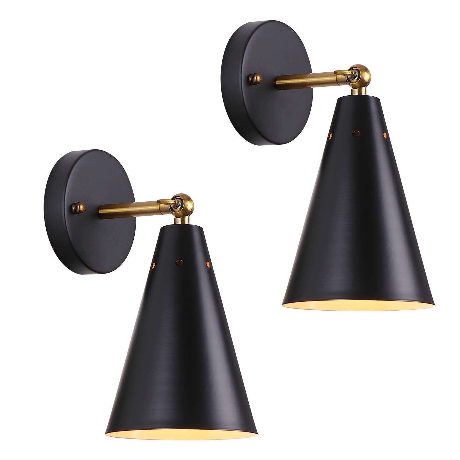 Gold Sconces Set of 2, Modern Brass Wall Sconces Lighting Fixtures with Metal Shade, Indoor Decor Wall Mount Swing Arm Lamp for Bedroom,Bedside,Kitchen,Hallway,Living Room,Reading,Bar