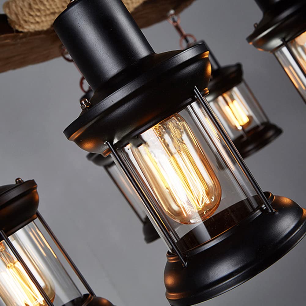 8 Lights Industrial Retro Wooden Chandelier Pendant Light Island Hanging Ceiling Fixture Vintage Farmhouse Wood Light Adjustable Chain for Home Cafe Bar Restaurant (39.4")