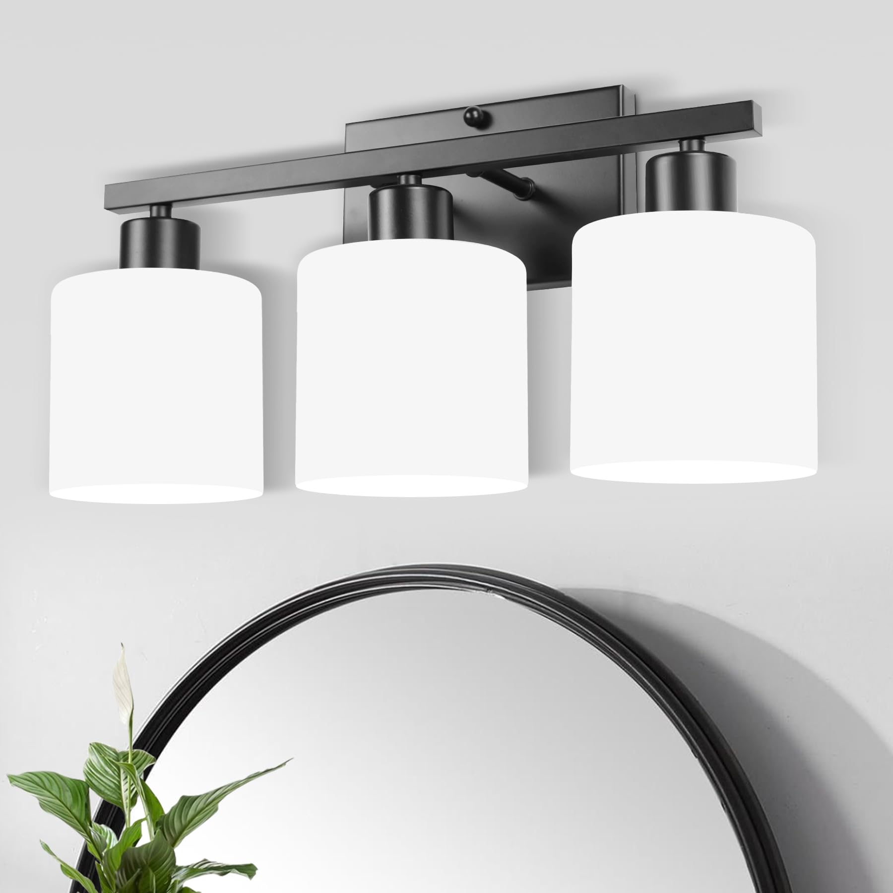 Black Bathroom Lighting Fixtures Over Mirror, Modern 2-Light Vanity Lights Fixtures, Rustproof Wall Sconces Light for Bedroom, Hallway, Milky White Glass Shades, E26 Base, Bulbs Not Included