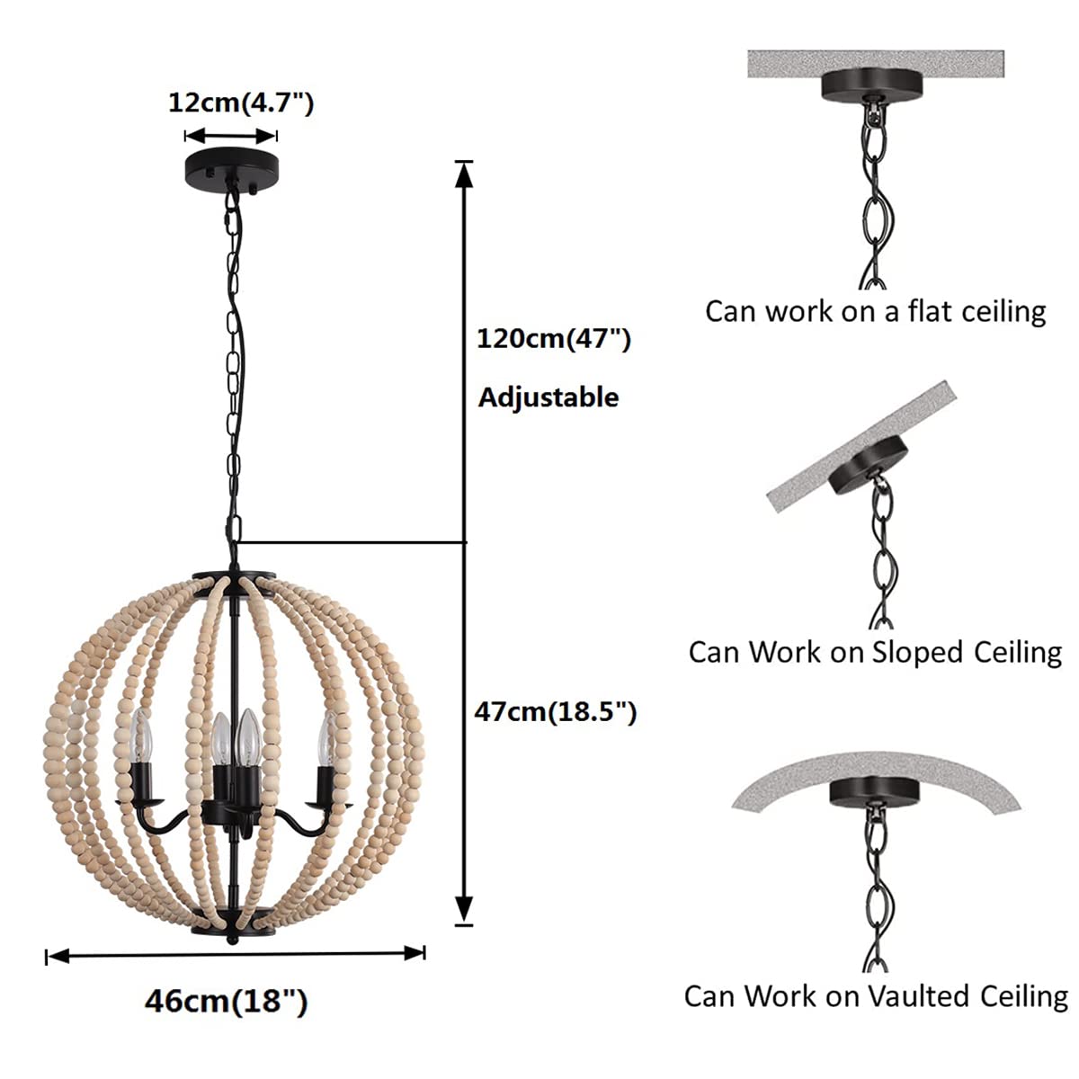 Modern Wooden Beads Dandelion Chandelier, Firework Pendant Lighting, 8-Lights Boho Hanging Light Fixture for Living Room Dining Room Bedroom Kitchen Foyer（Bulb is Included）