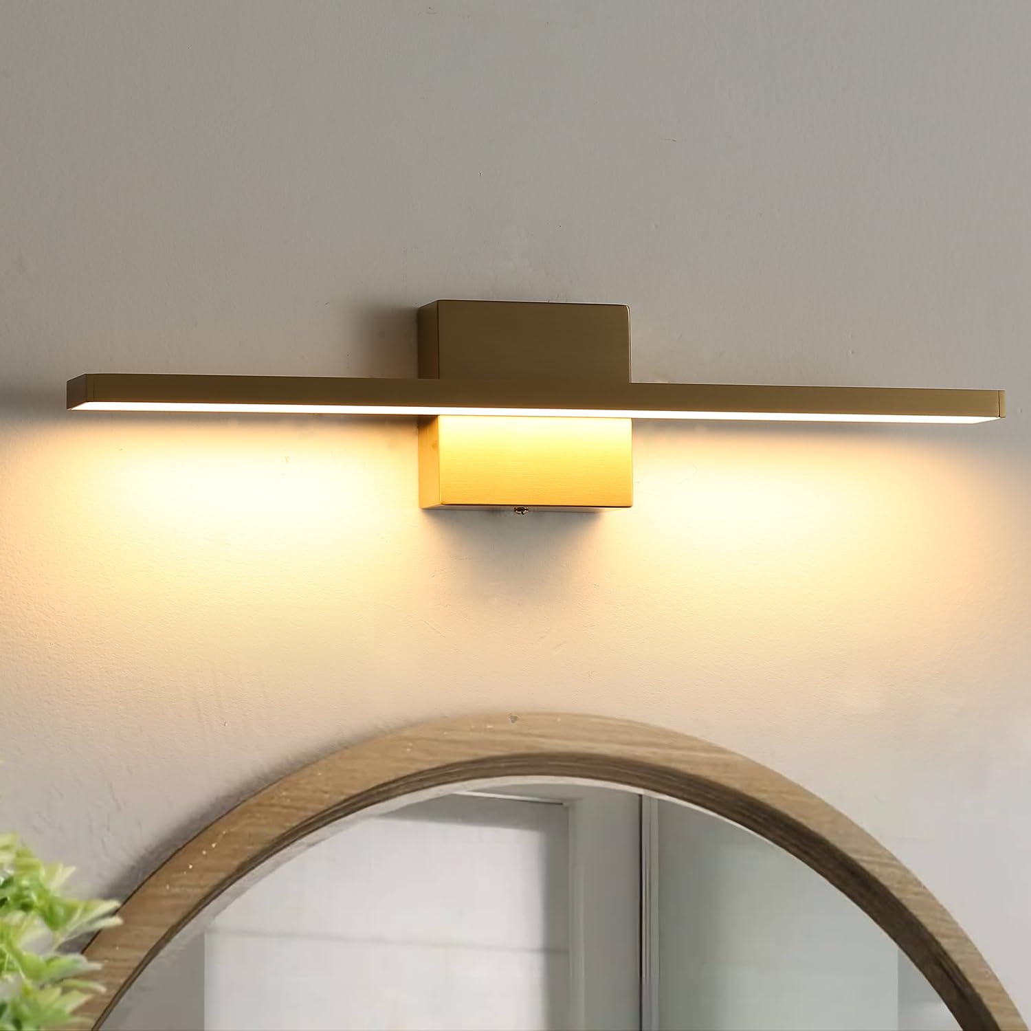 Gold Bathroom Light Fixtures Over Mirror, 20 Inch Brushed Brass Bathroom Vanity Light, LED Modern Wall Sconce 3000K Bar Vanity Lights for Bathroom Mirror Cabinets Bedroom