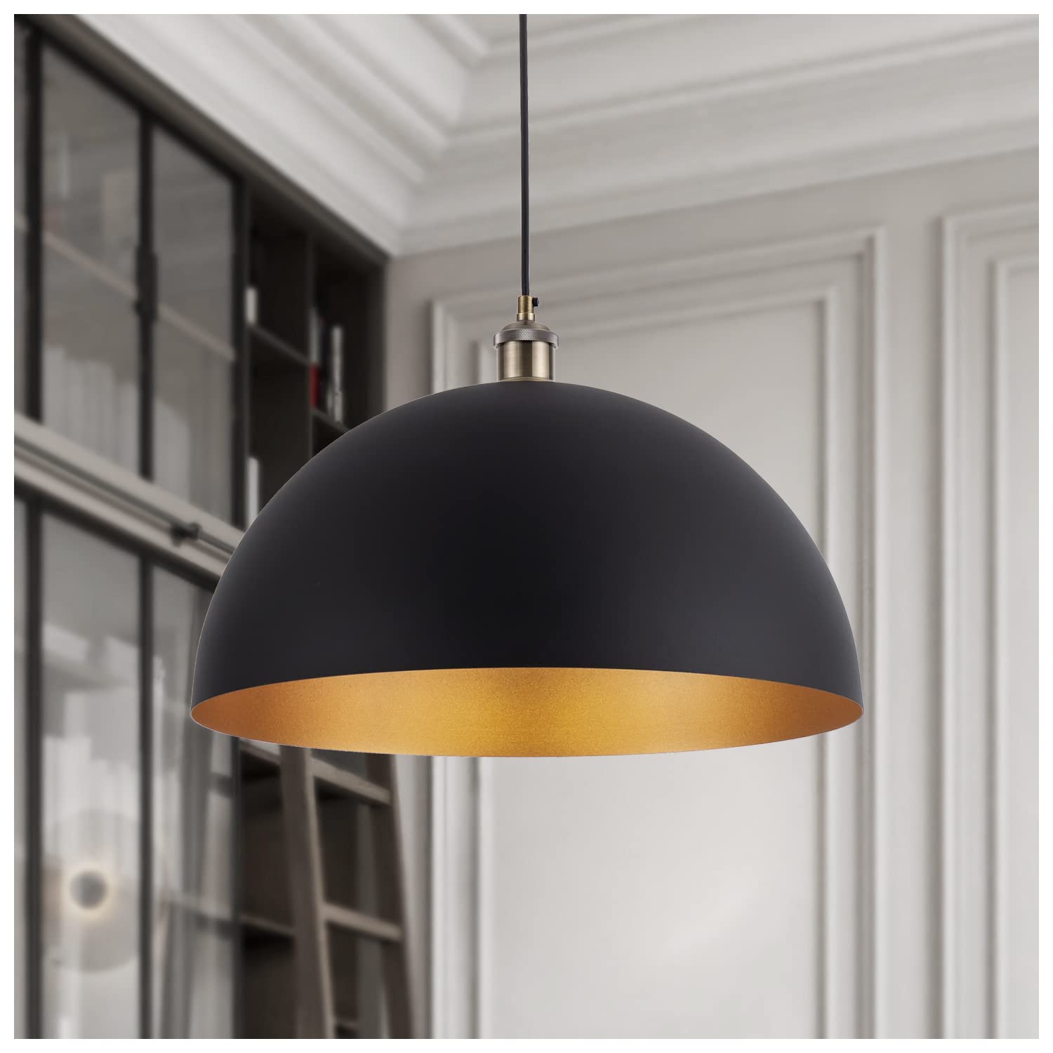 Modern Pendant Light,Farmhouse pendant light 17.72 "Farmhouse pendant light Industrial Large Dome Chandelier White and gold finish lighting fixture line length 78.74" Kitchen island, bedroom