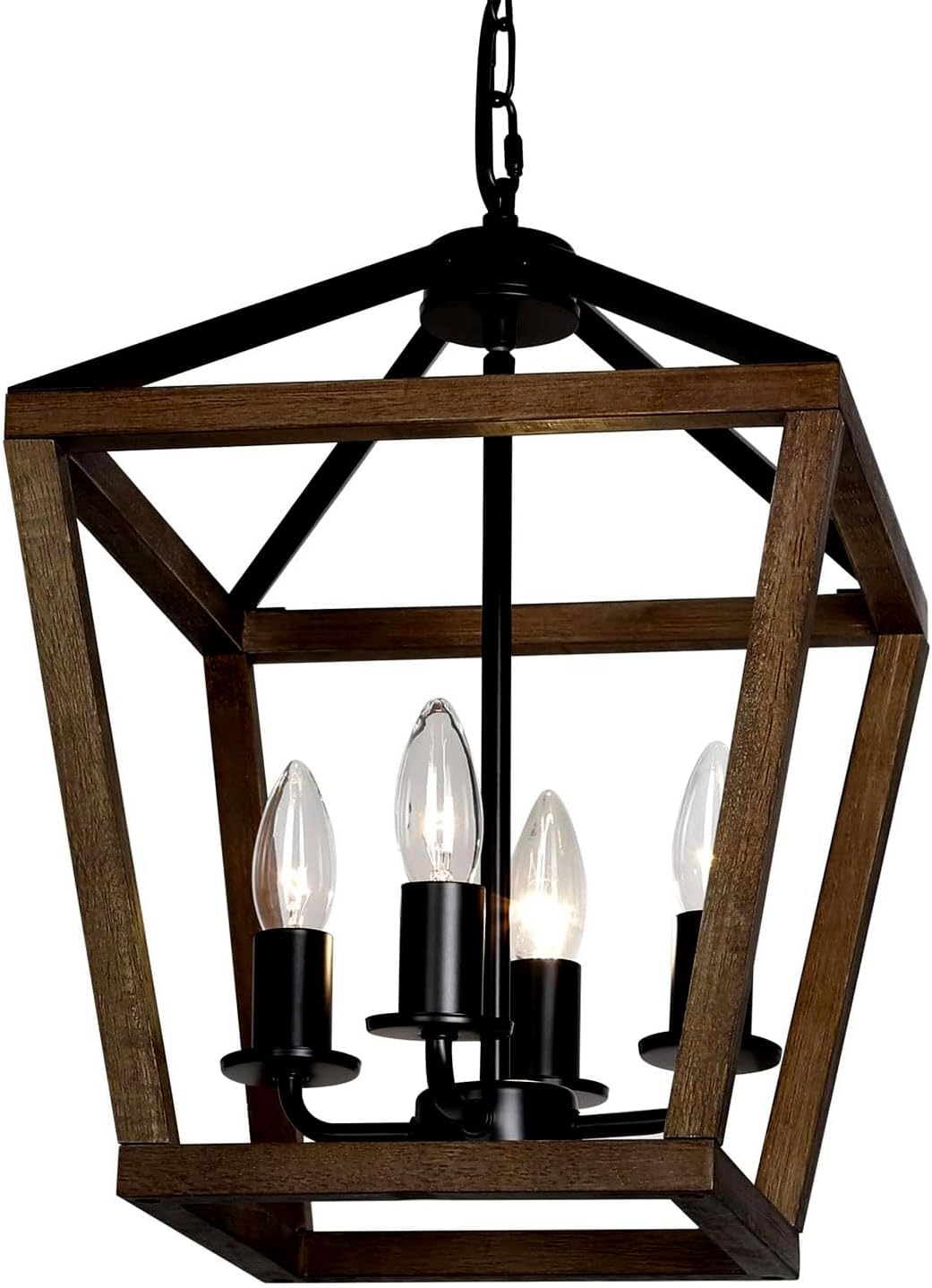 4-Light Lantern Pendant Light,Modern Industrial Black Cage Farmhouse Chandelier for Kitchen Island,12'' Rustic Metal Hanging Lighting Fixture for Dining Room Bedroom Foyer Entry Porch