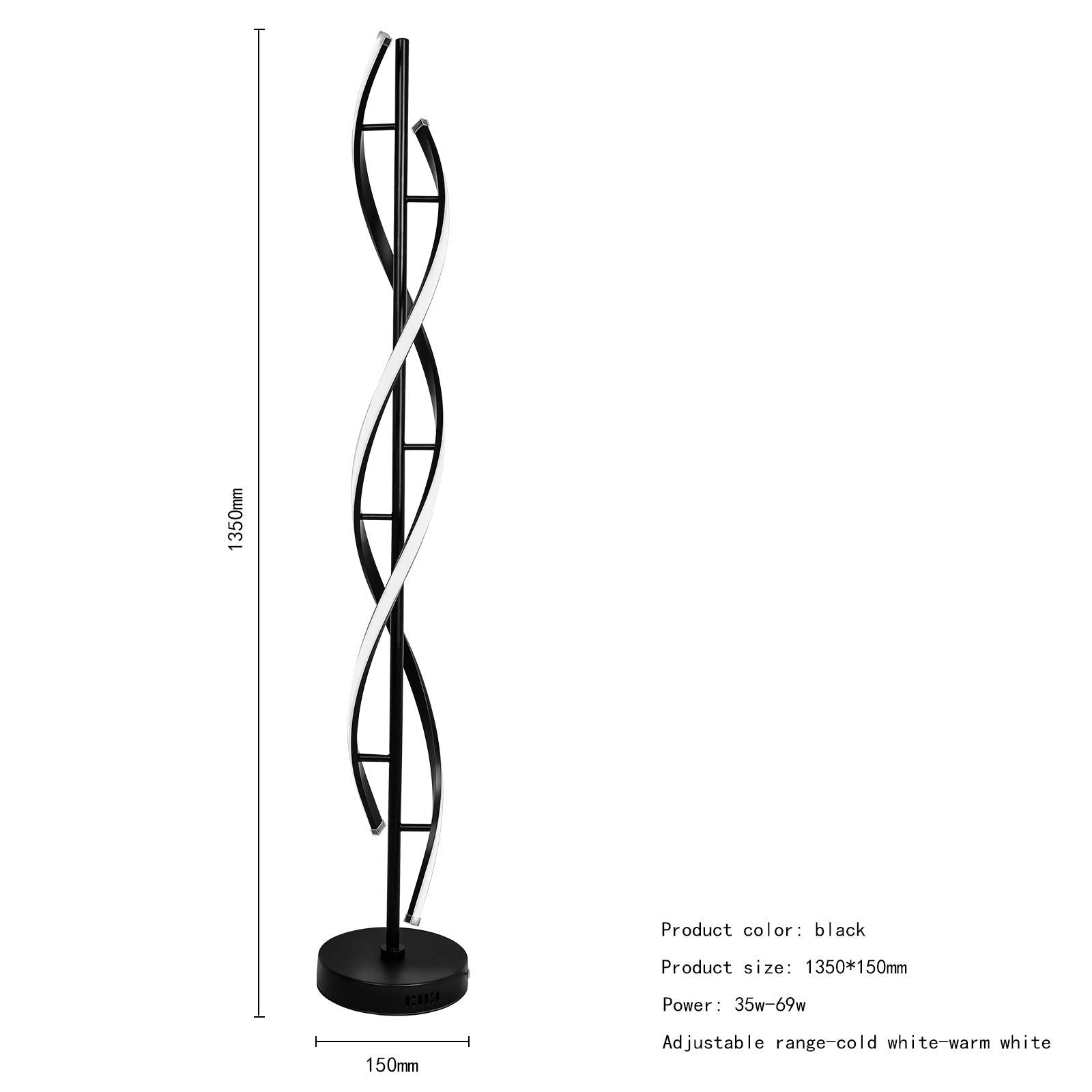 Modern Floor lamp 53 in,LCiWZ 35W Night Light Dimming Standing Lamp,Corner Spiral Floor Lamp with Remote Control,Eye-Caring Reading Light Very Suitable Black.