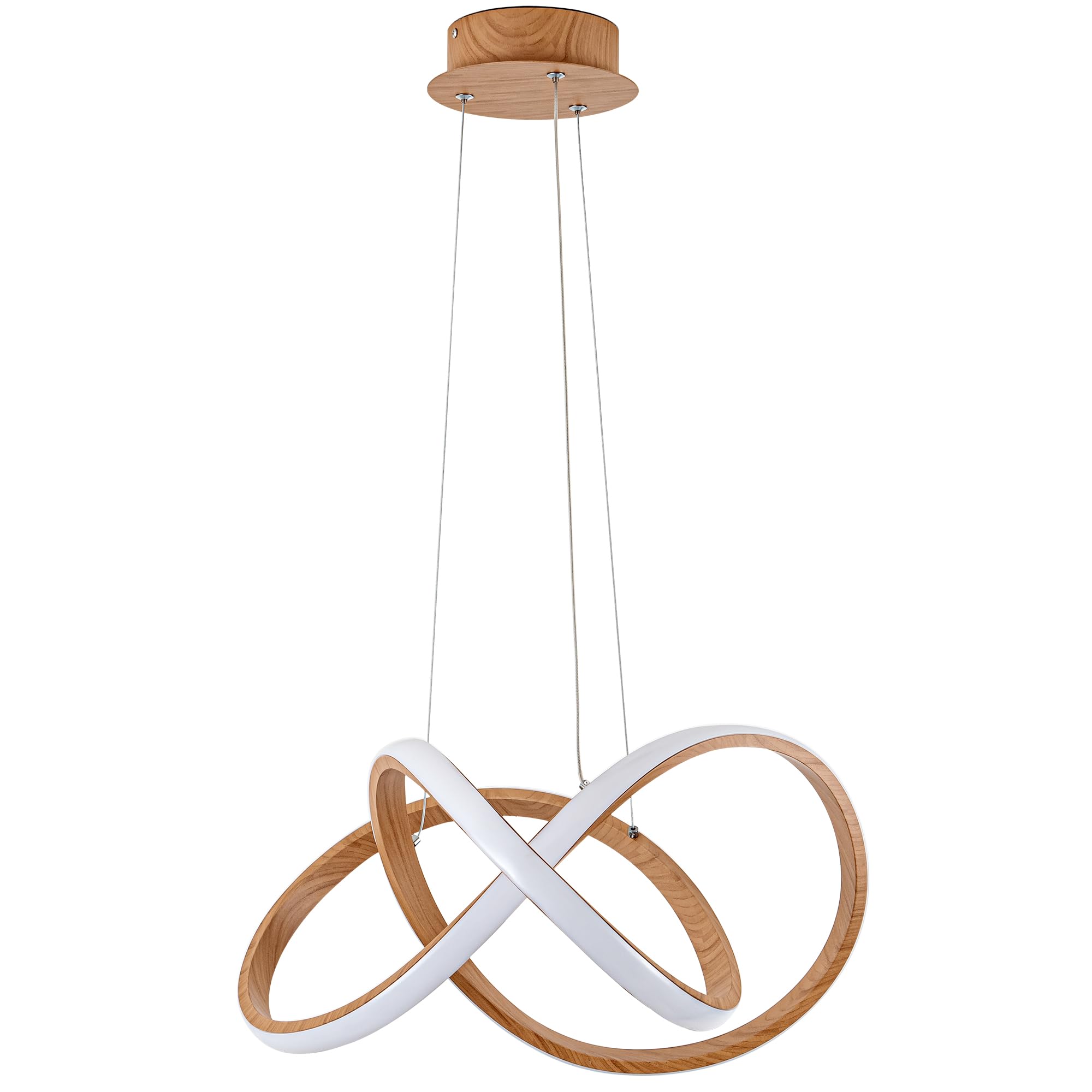 Modern LED Chandelier, LED Pendant Light in Wood Finish, Adjustable Height Chandeliers with Irregular Ring, Modern Chandeliers for Dining Room Kitchen Island Living Room Bedroom, 6000K Daylight