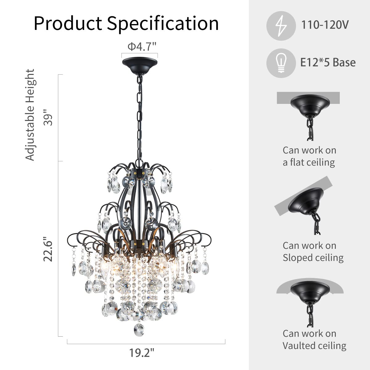 Crystal Chandelier Flushmount Ceiling Light Modern Lighting Fixture for Bedroom Hallway Bar Kitchen Bathroom, H 17.5'' x W 19.3'', E12 Base, Gold