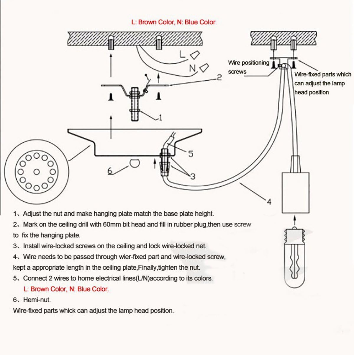 Classic Spider pendent Lamps, Ajustable DIY Ceiling Spider Light E27, Rustic Chandelier, Industrial Hanging Light Dining Hall Bedroom Hotel Decoration, 6 Arms(Each with 1.7m Wire)